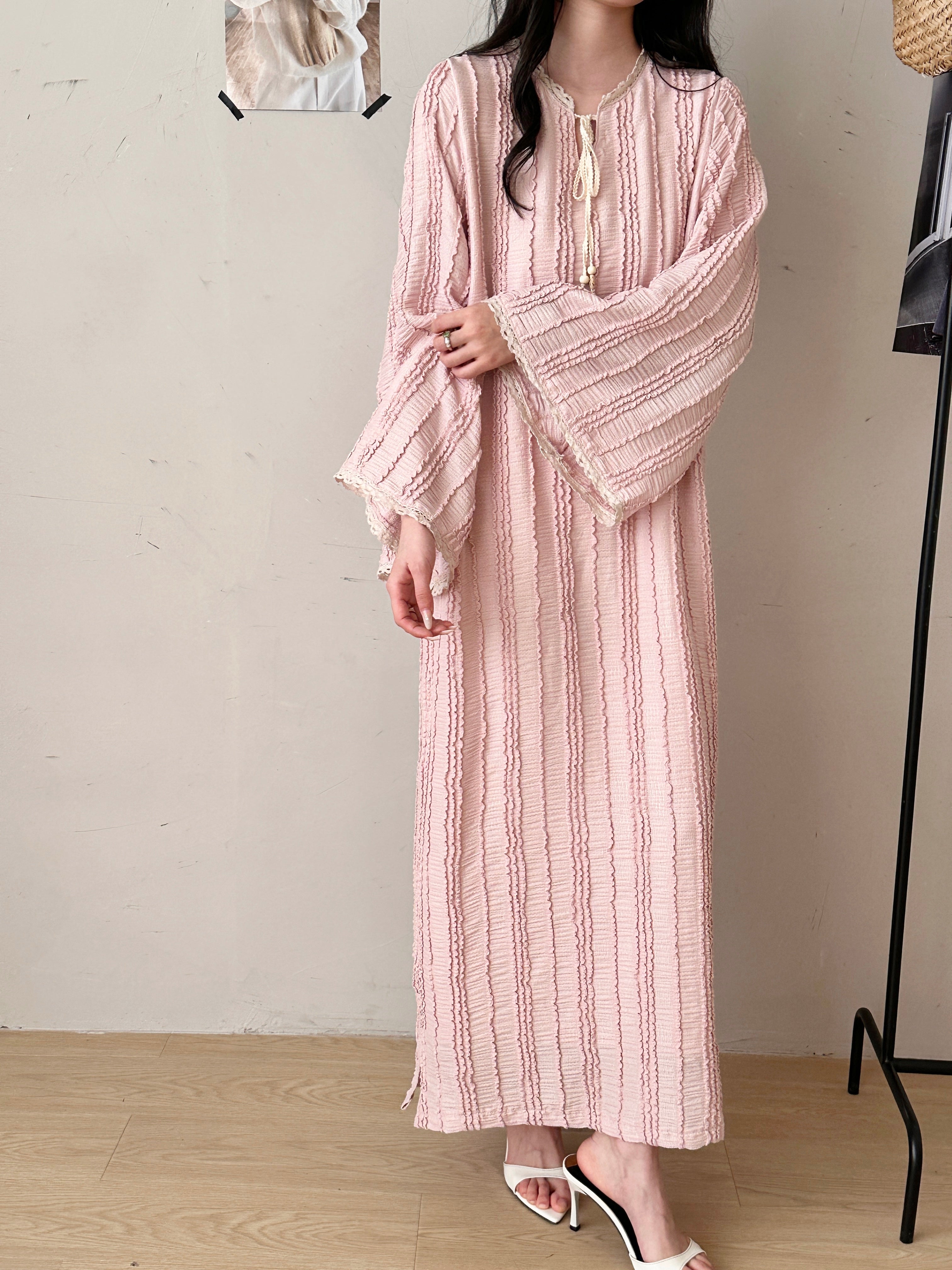 Lana Textured Kaftan Dress Pink
