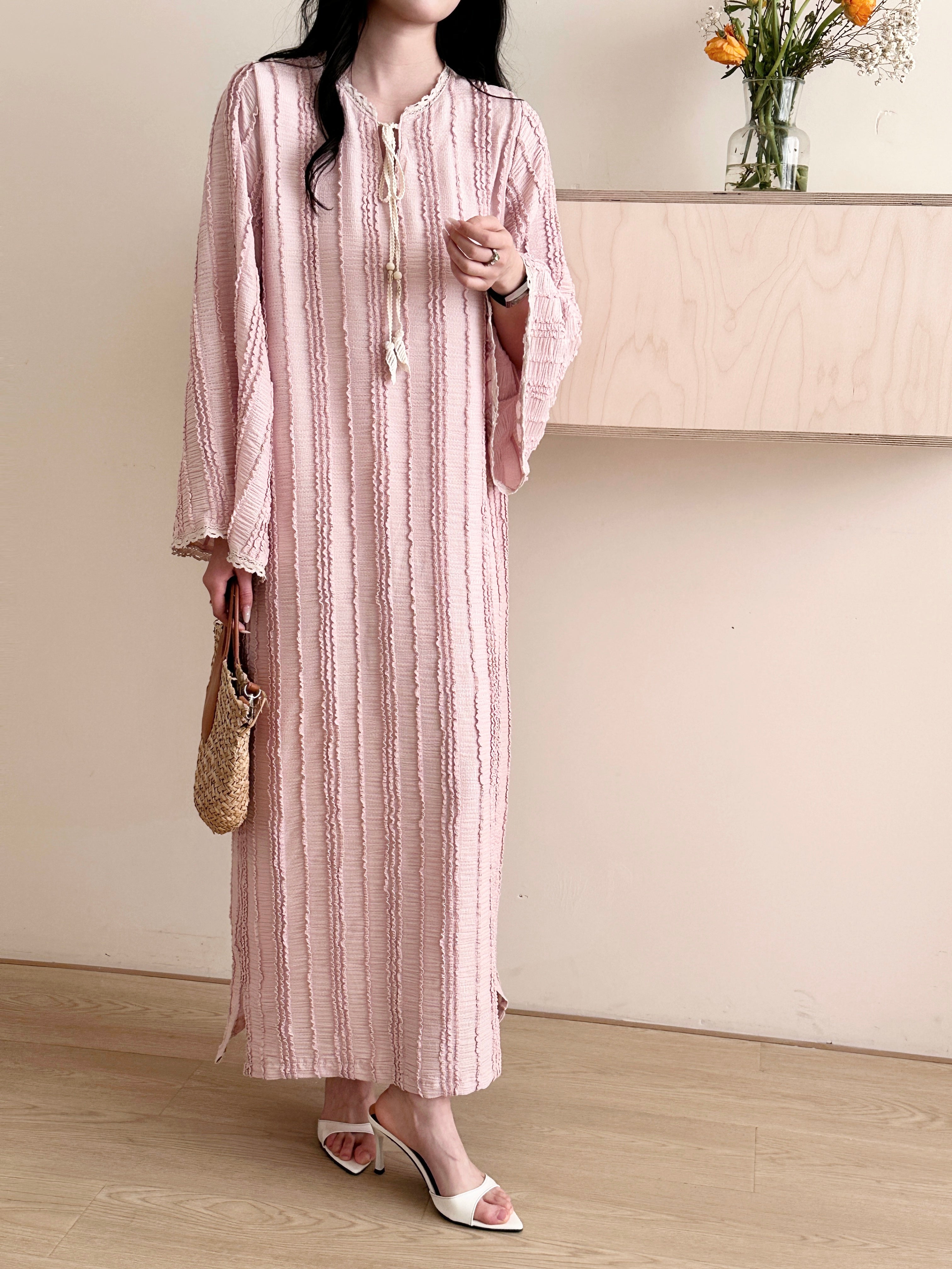 Lana Textured Kaftan Dress Pink