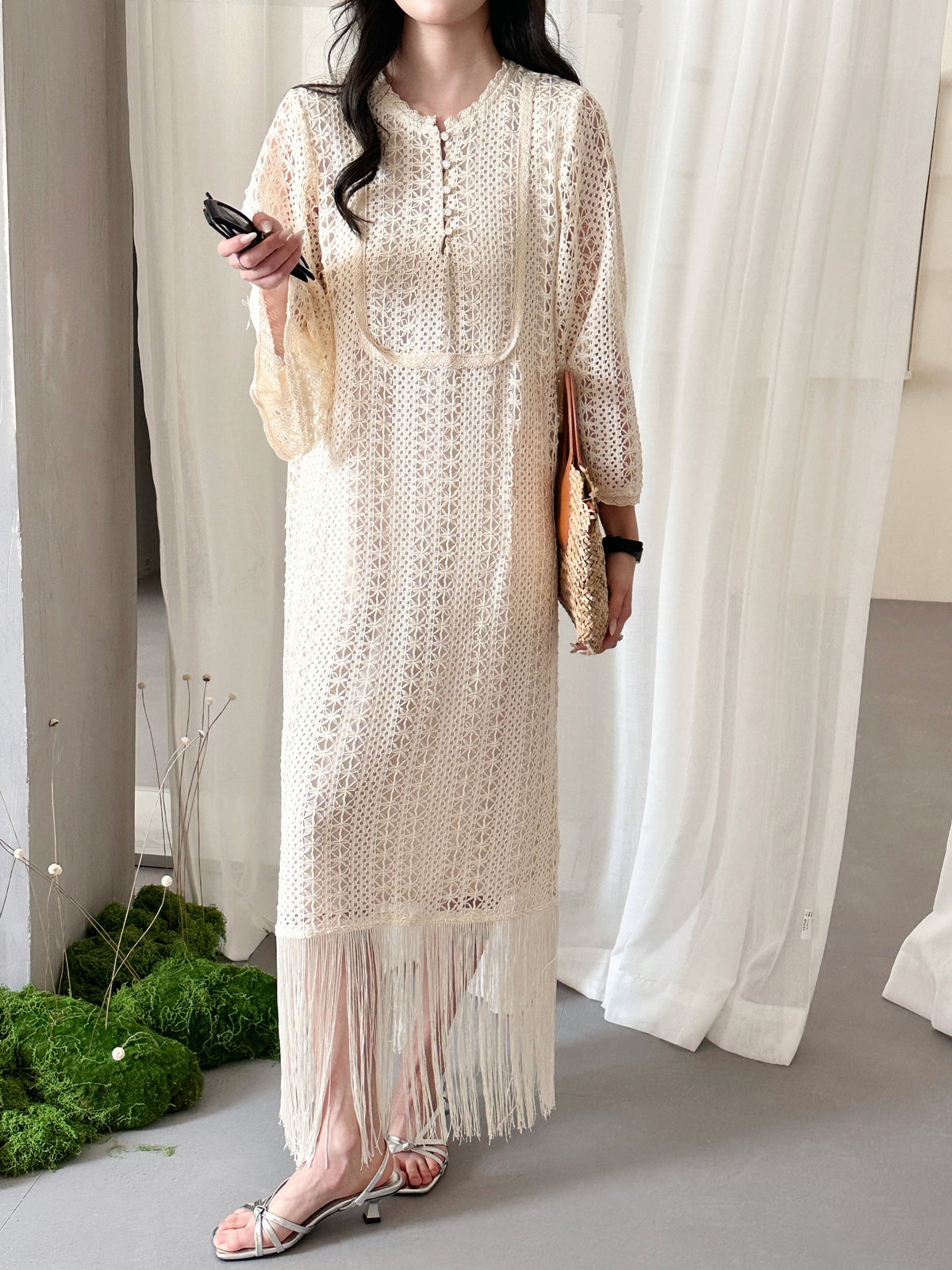 Maui Crochet Dress with Fringe Details