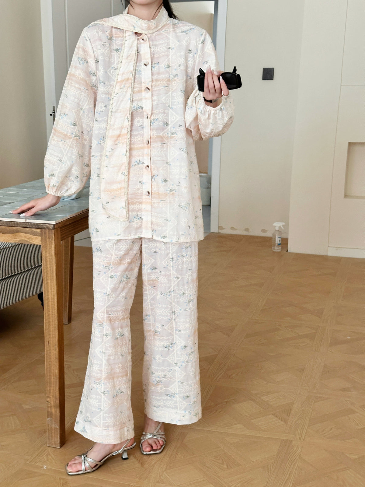 Seychelles Suit with Attached Scarf Detail