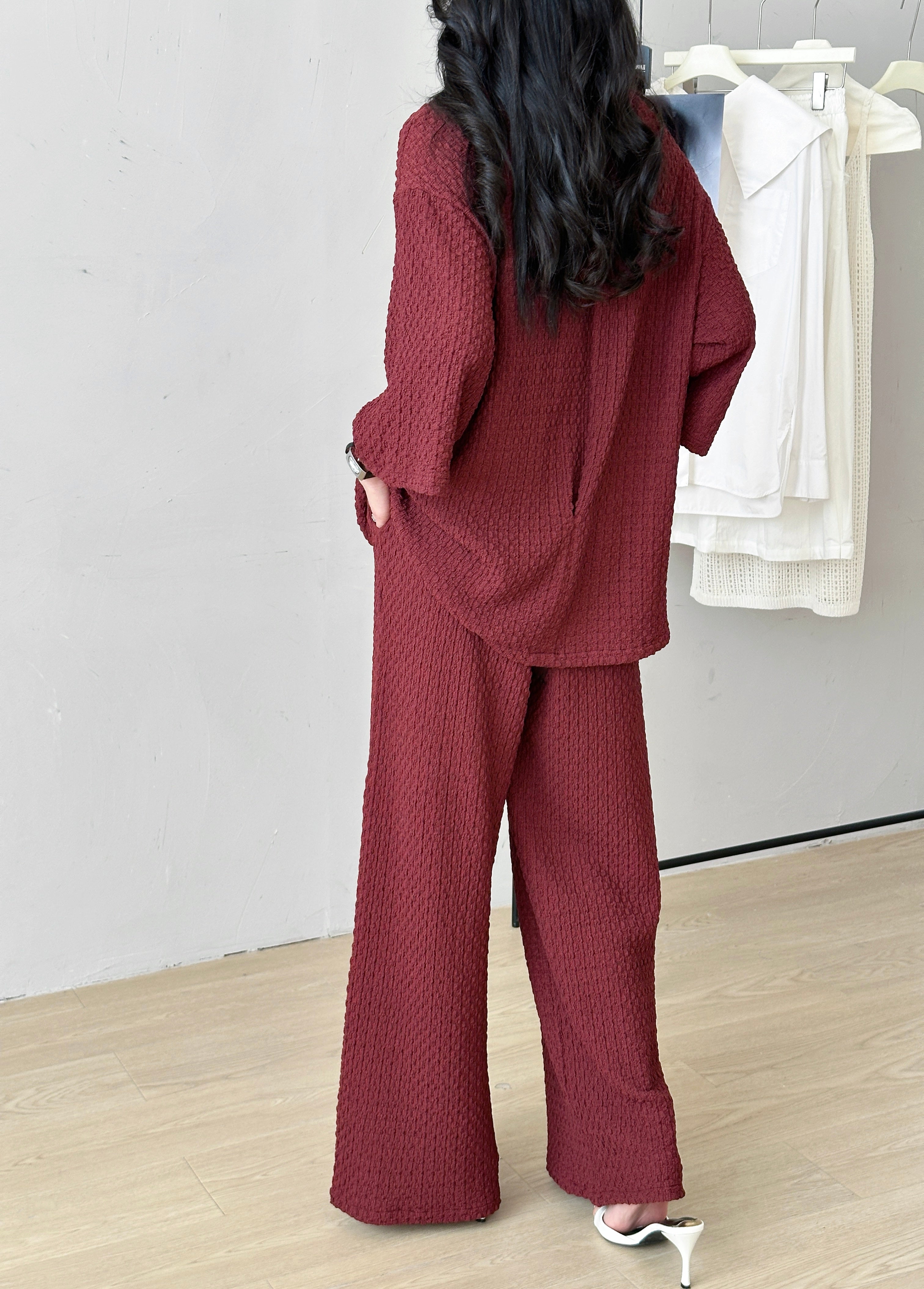 Lira Burgundy Textured Suit with Zipper