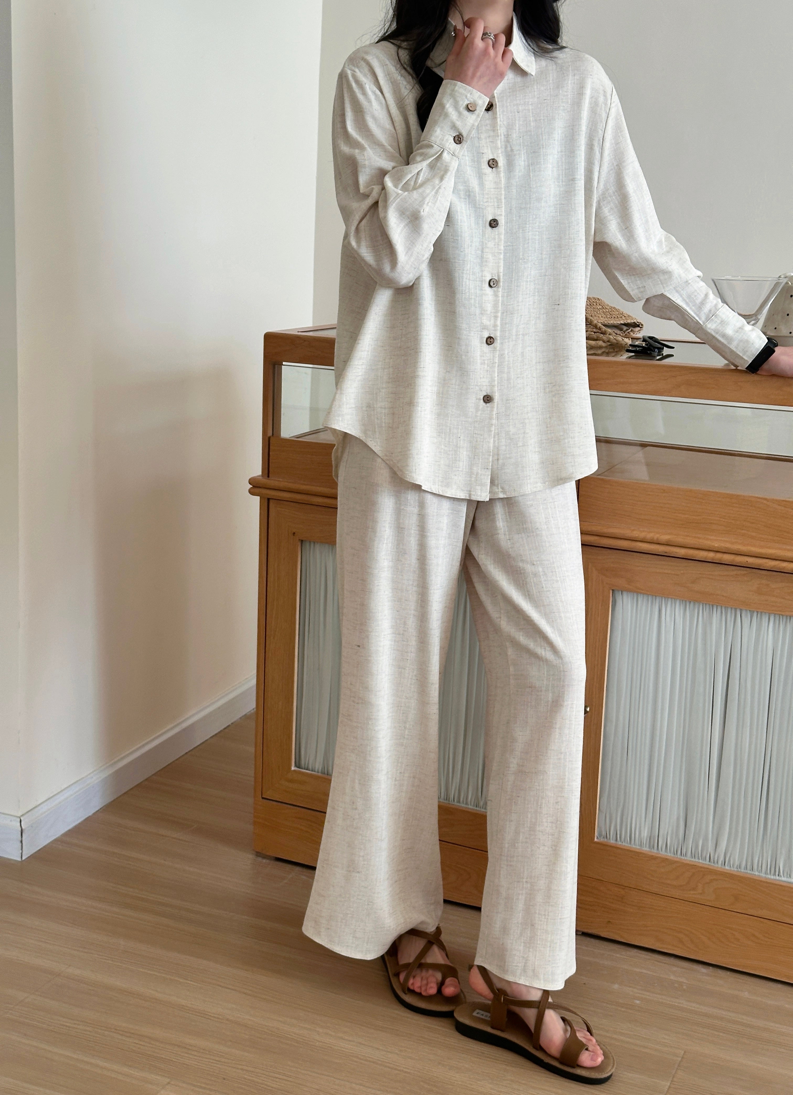 Panama Linen Suit with Buttons Oatmilk