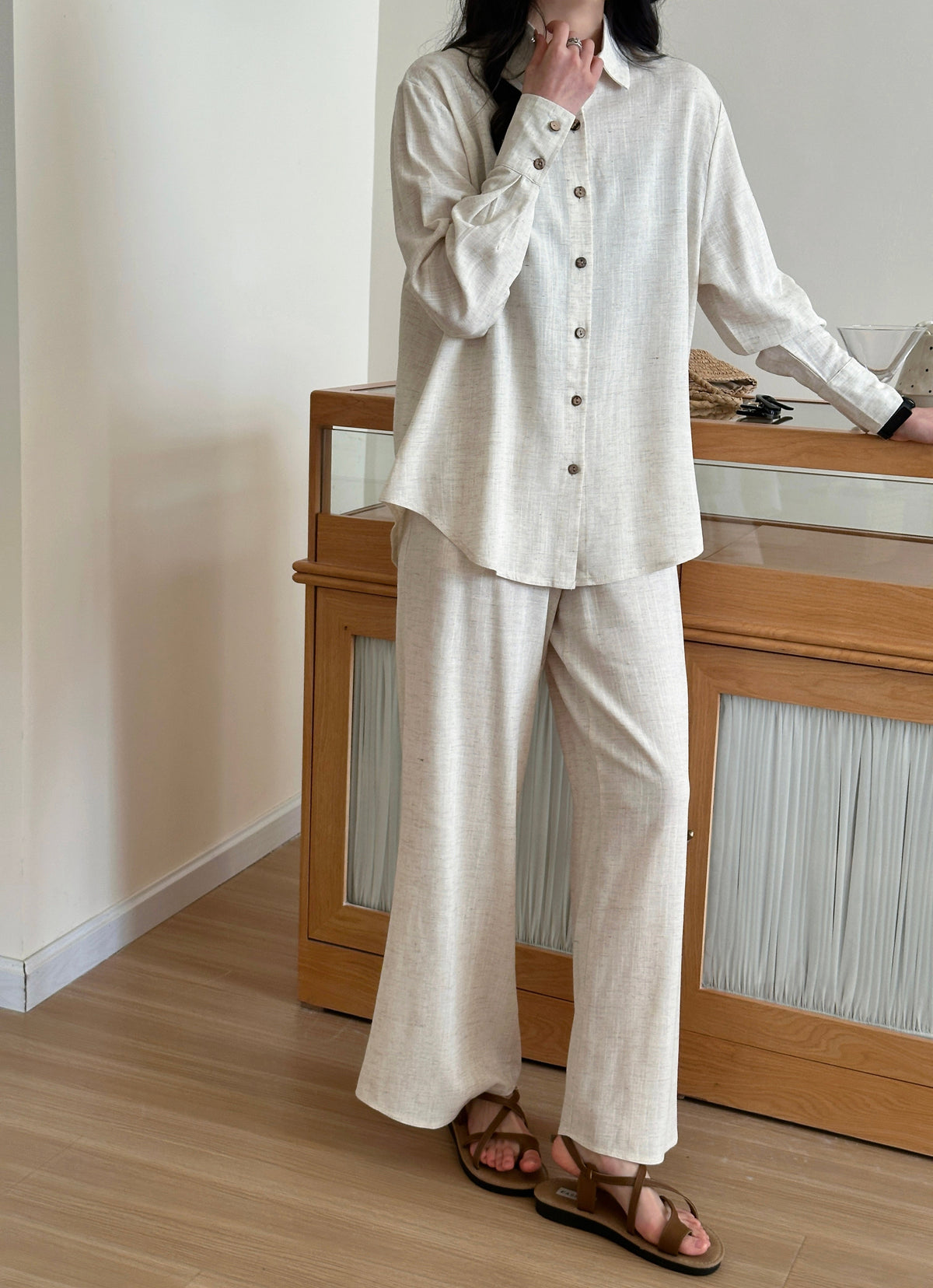Panama Linen Suit with Buttons Oatmilk