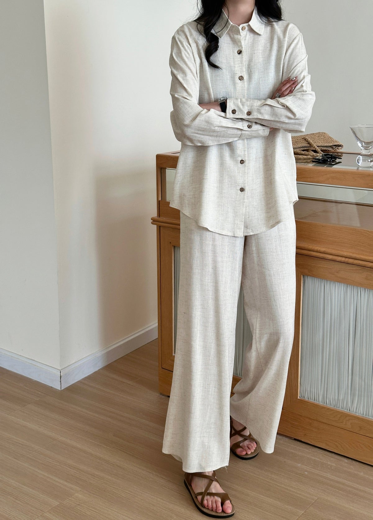 Panama Linen Suit with Buttons Oatmilk