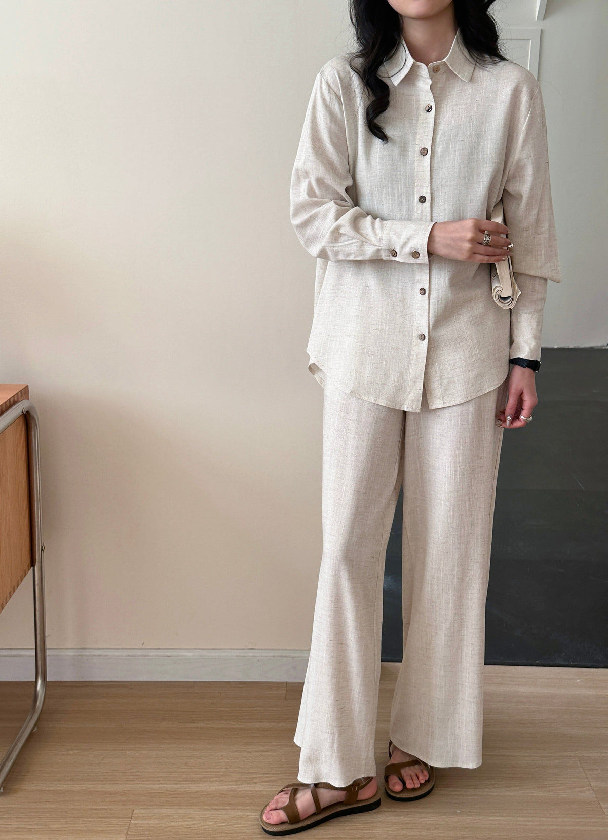 Panama Linen Suit with Buttons Oatmilk