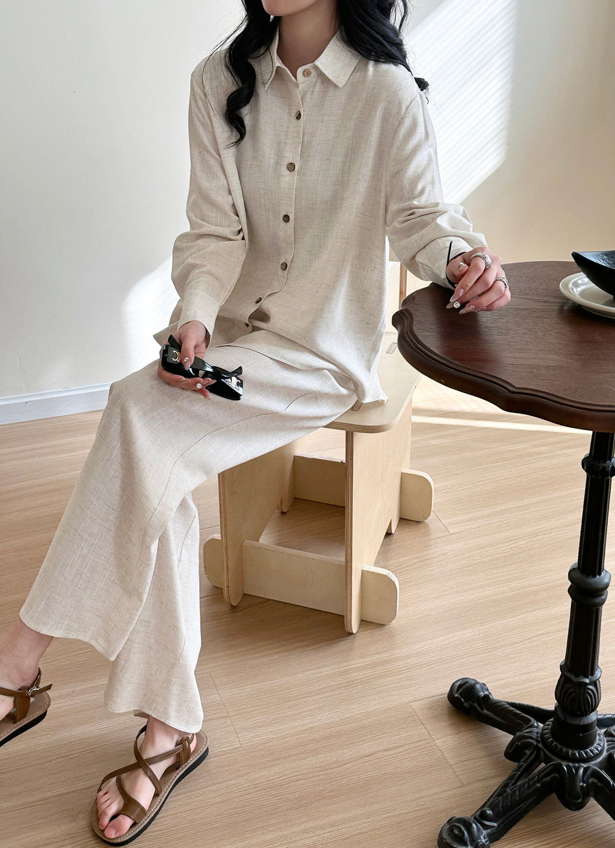 Panama Linen Suit with Buttons Oatmilk