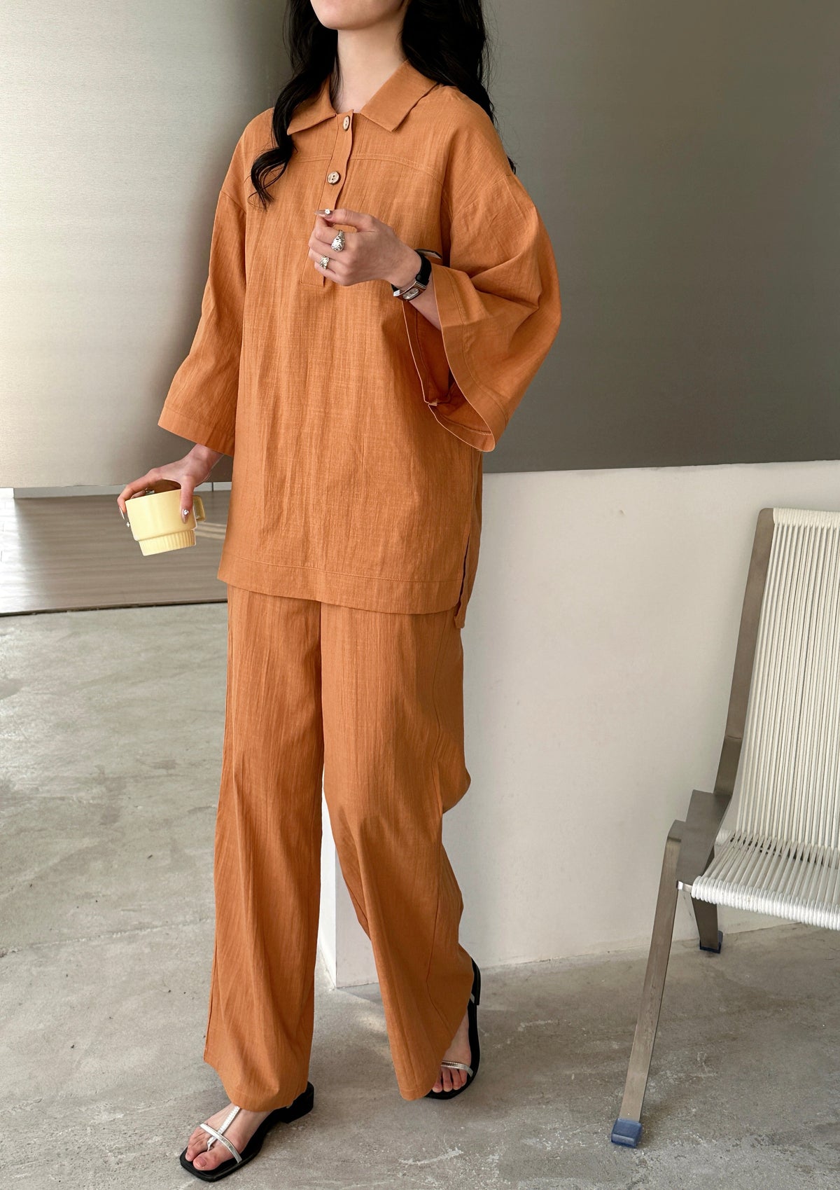 Liggi Crinkled Cotton Linen Set Rust