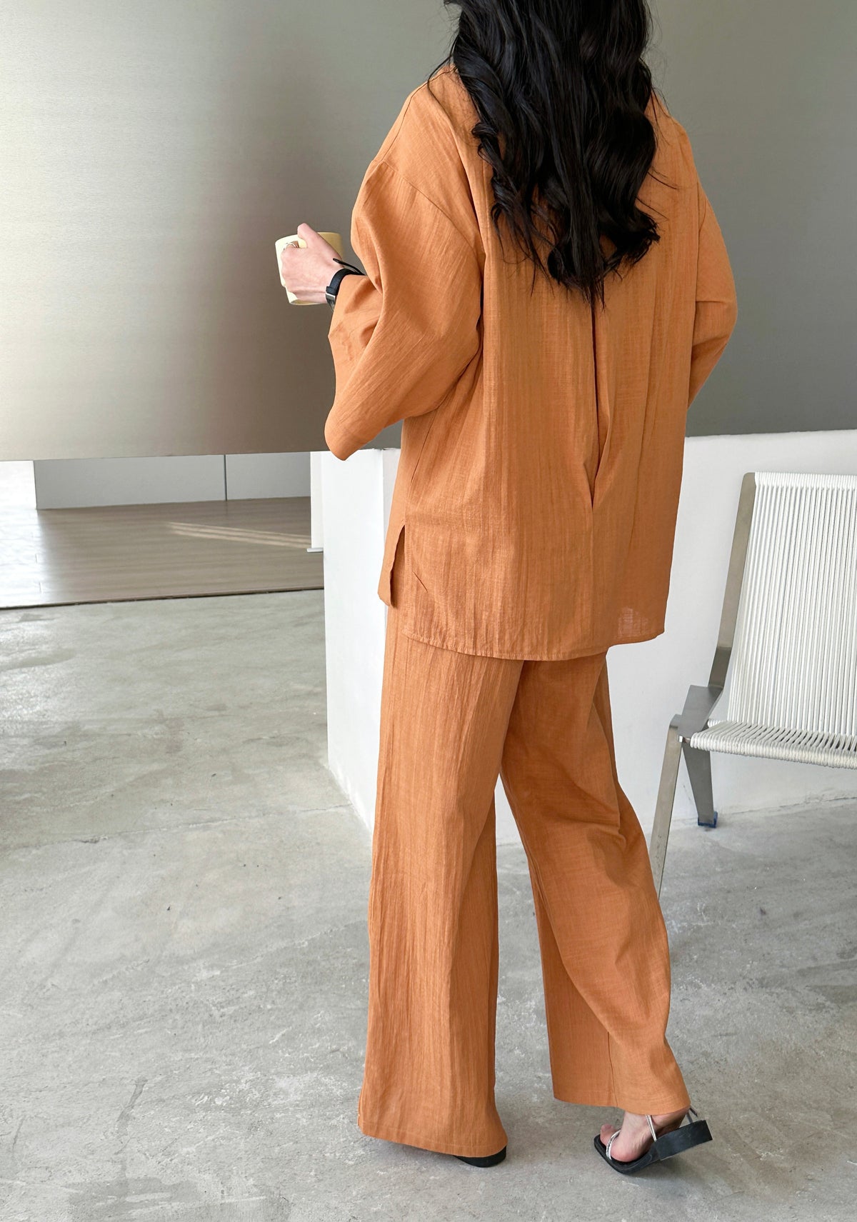 Liggi Crinkled Cotton Linen Set Rust