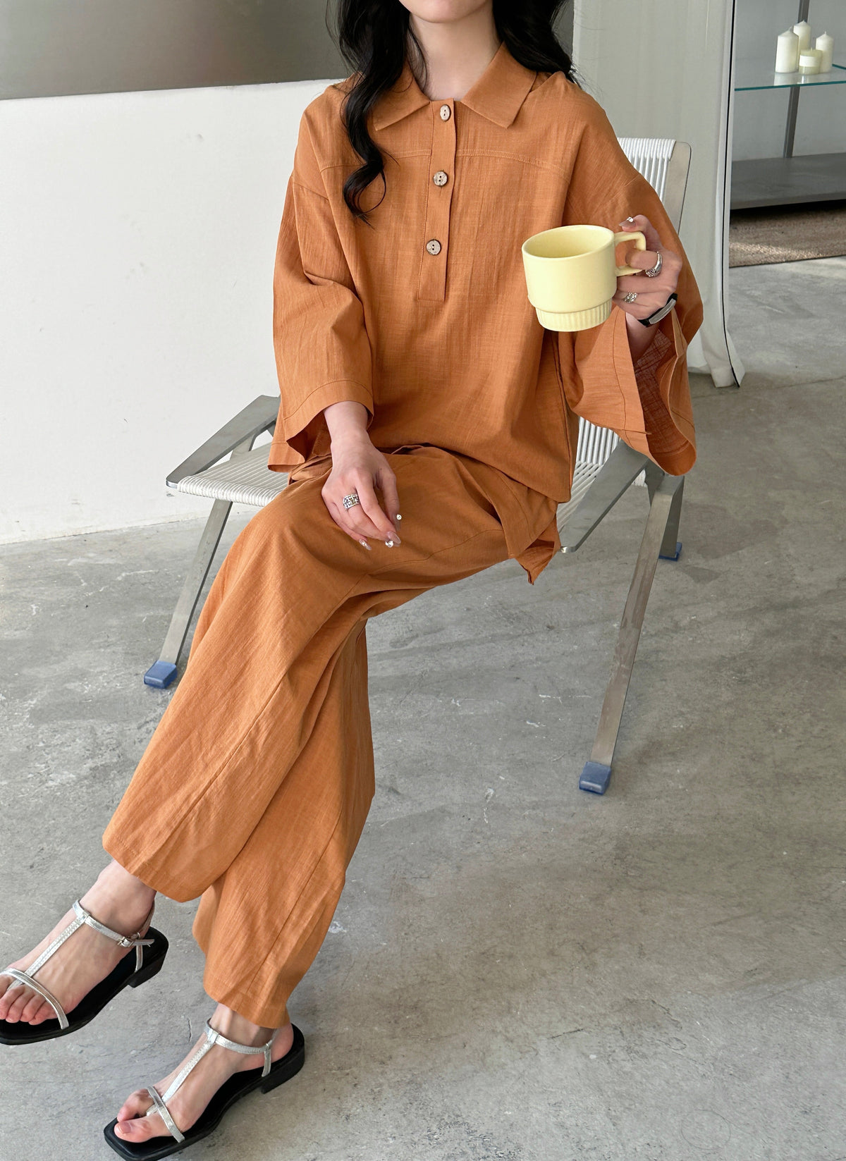 Liggi Crinkled Cotton Linen Set Rust