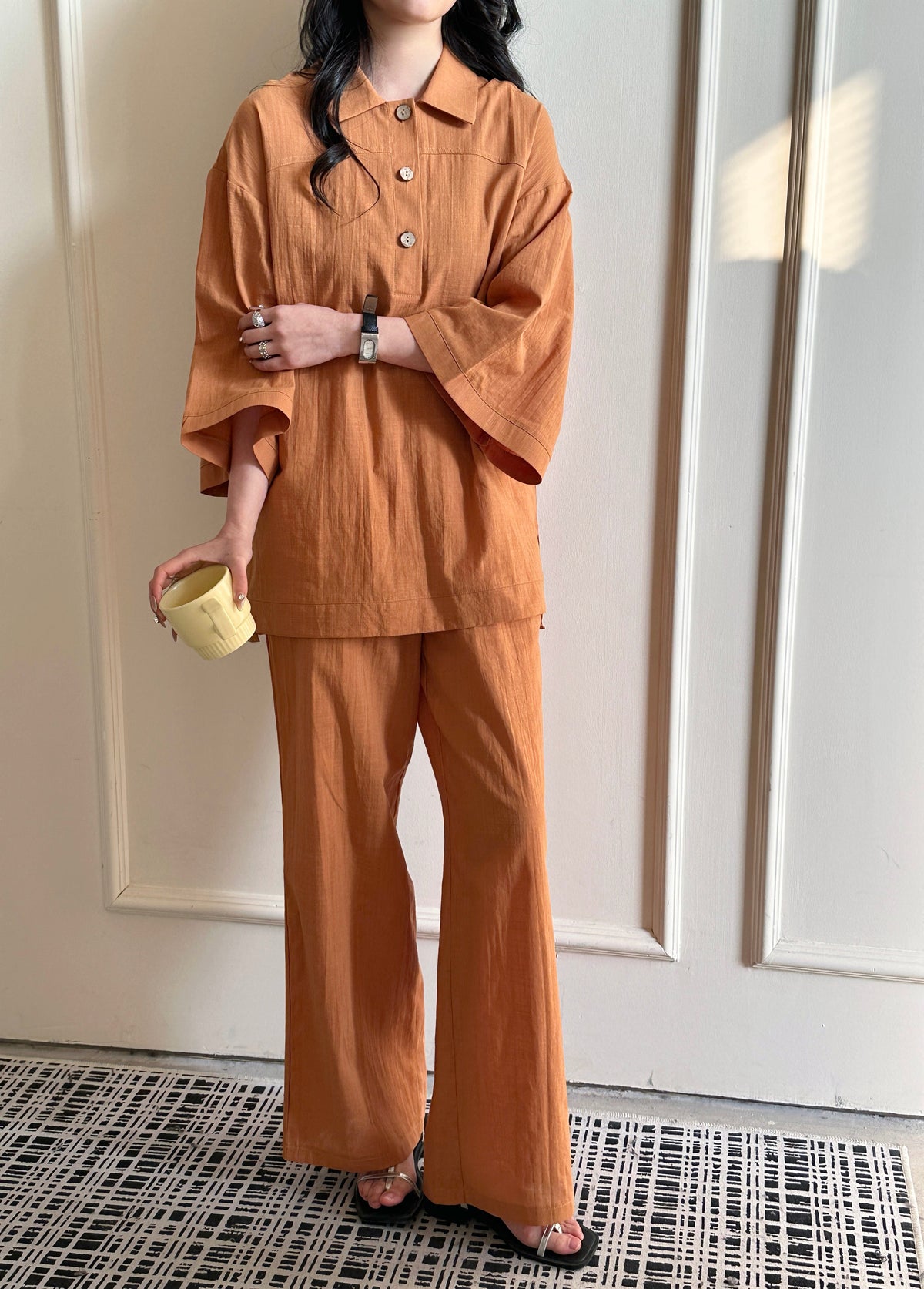Liggi Crinkled Cotton Linen Set Rust