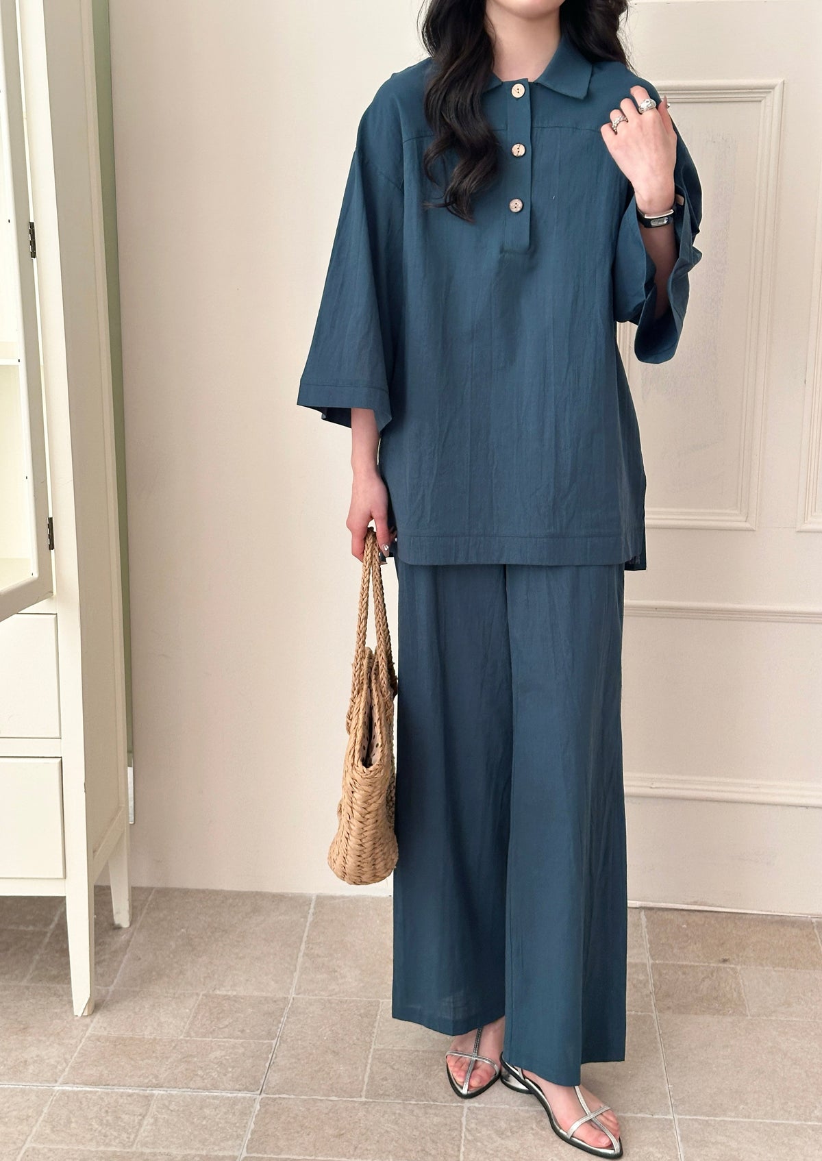 Liggi Cotton Linen Textured Set Dark Teal