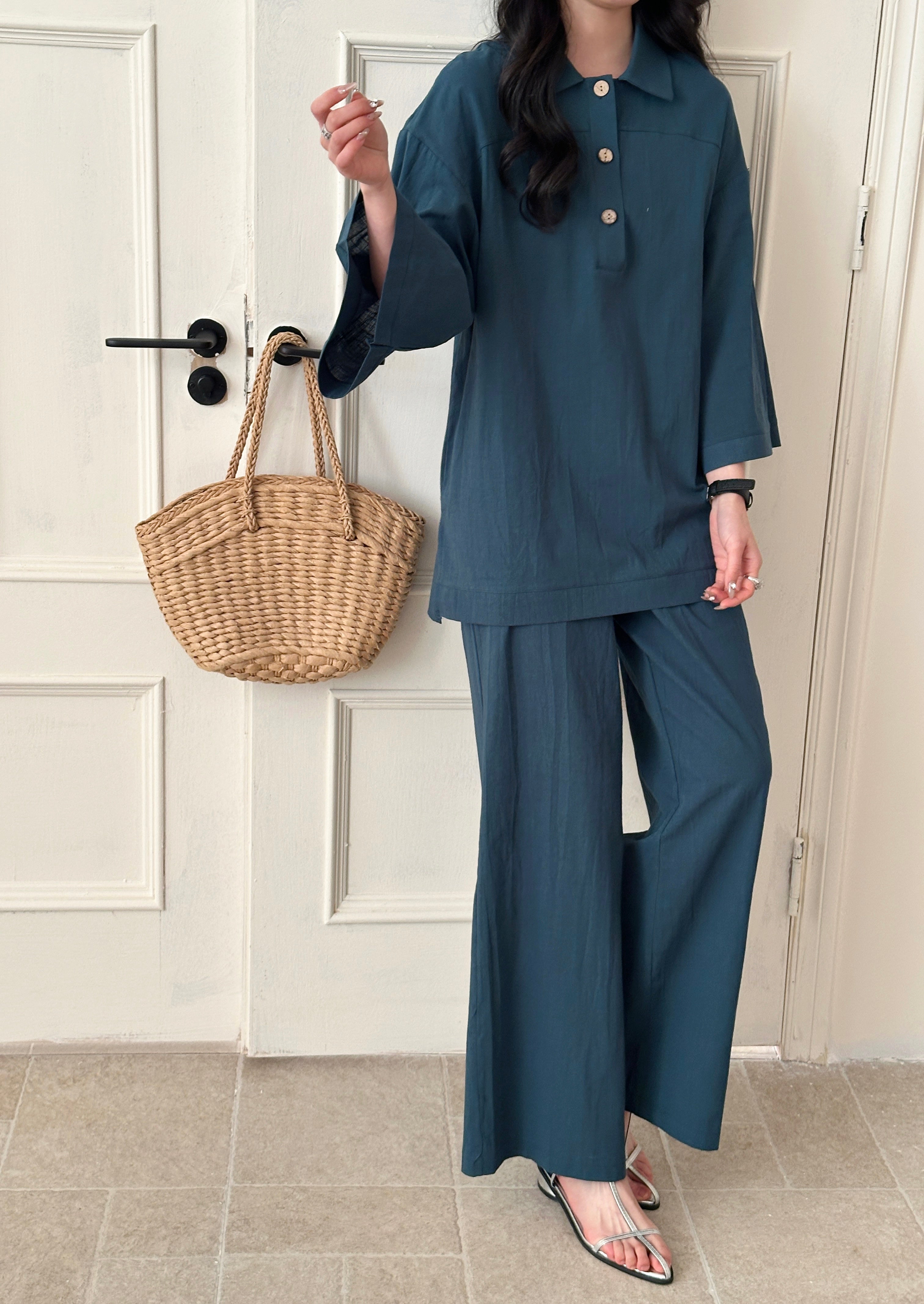 Liggi Cotton Linen Textured Set Dark Teal