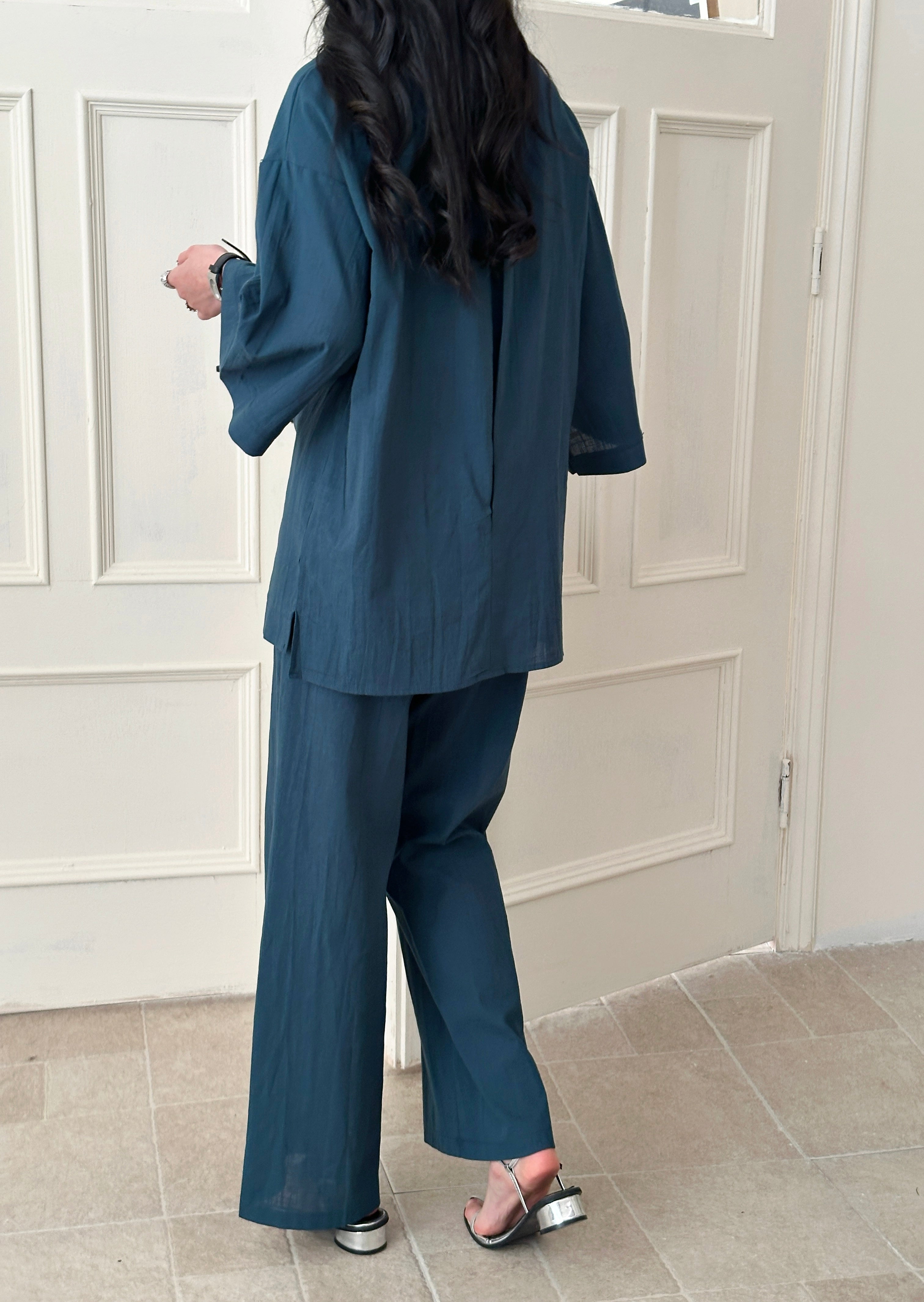 Liggi Cotton Linen Textured Set Dark Teal