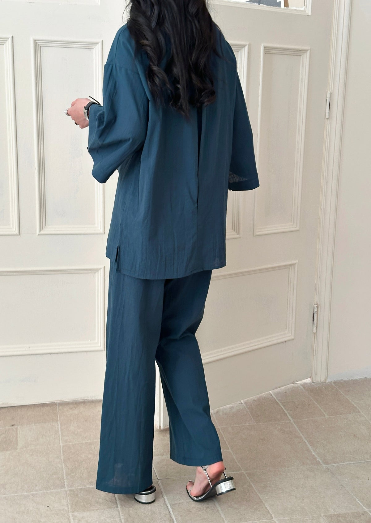 Liggi Cotton Linen Textured Set Dark Teal