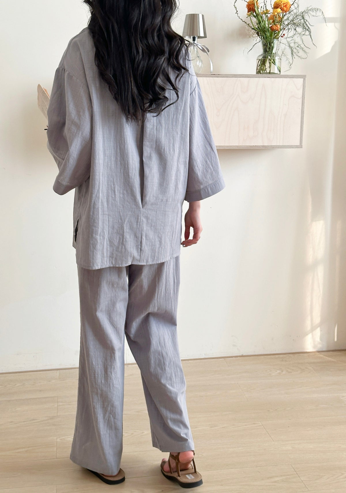Liggi Crinked Cotton Linen Set Ice Grey