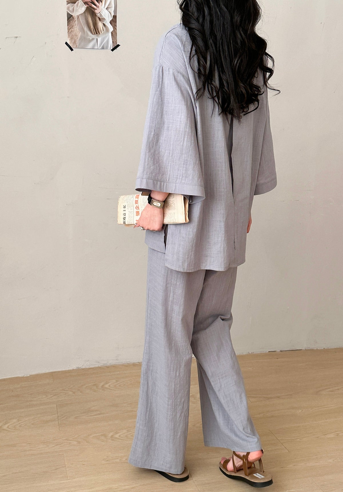 Liggi Crinked Cotton Linen Set Ice Grey