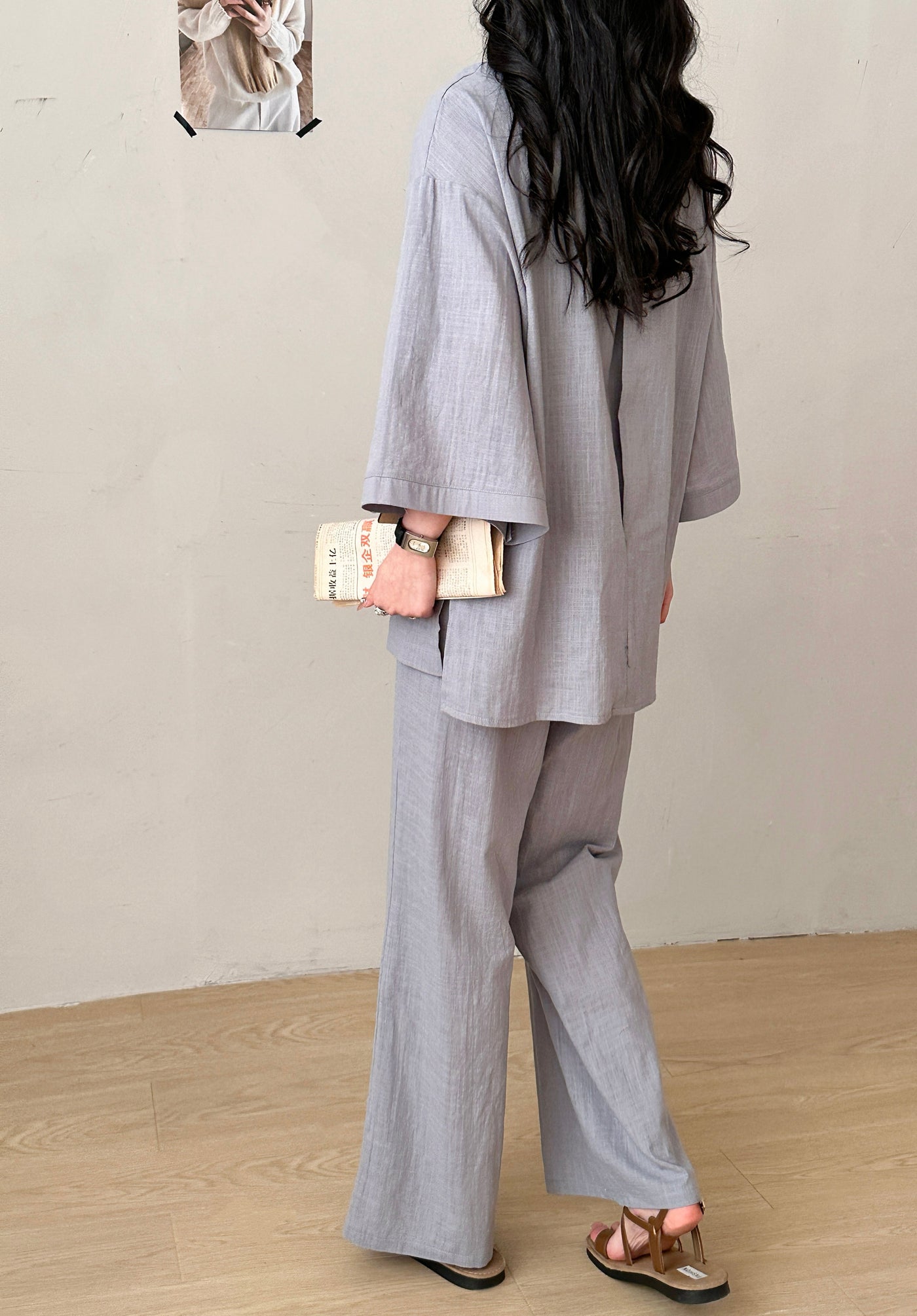 Liggi Crinked Cotton Linen Set Ice Grey