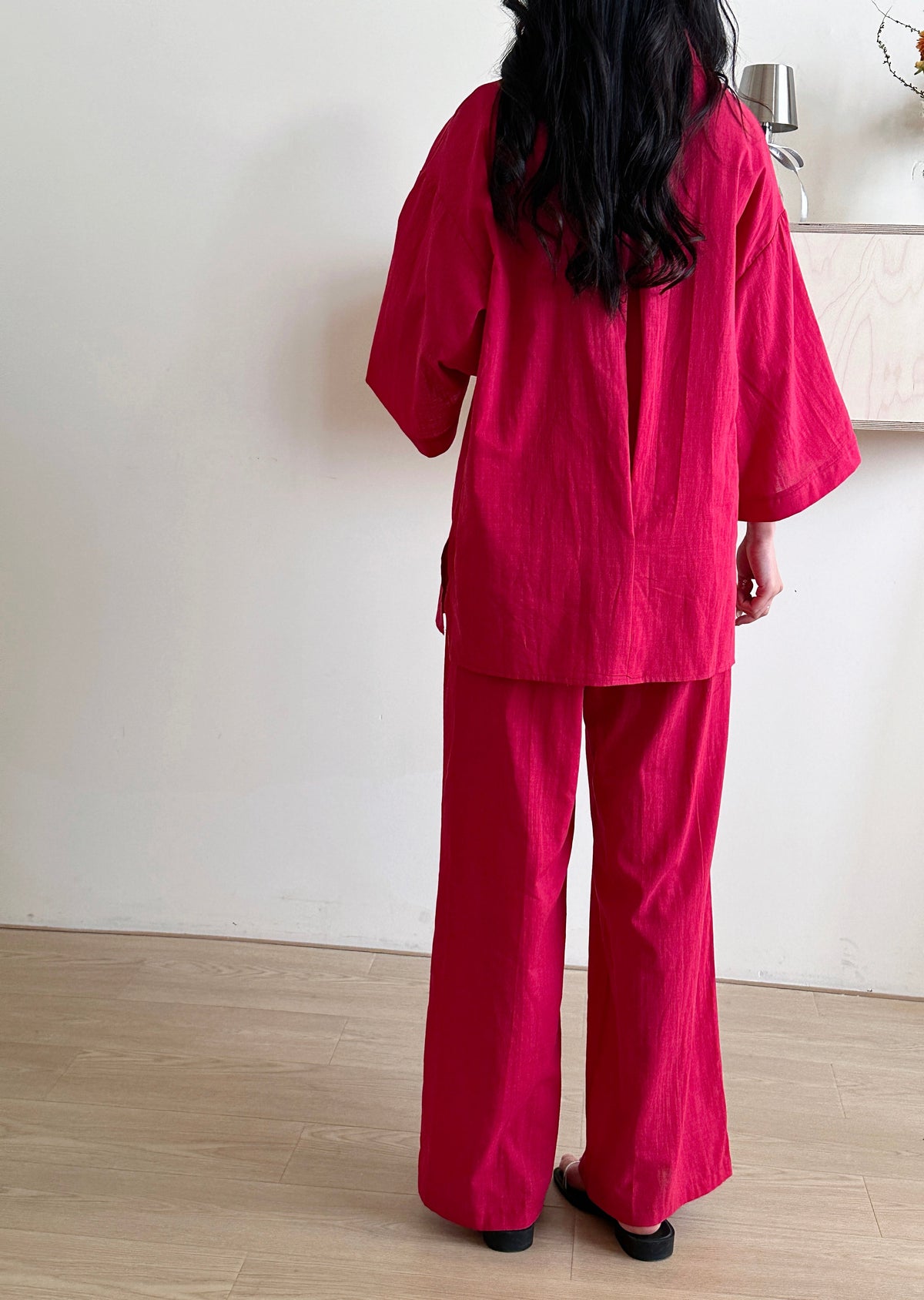 Liggi Crinkled Cotton Linen Textured Set Fuchsia