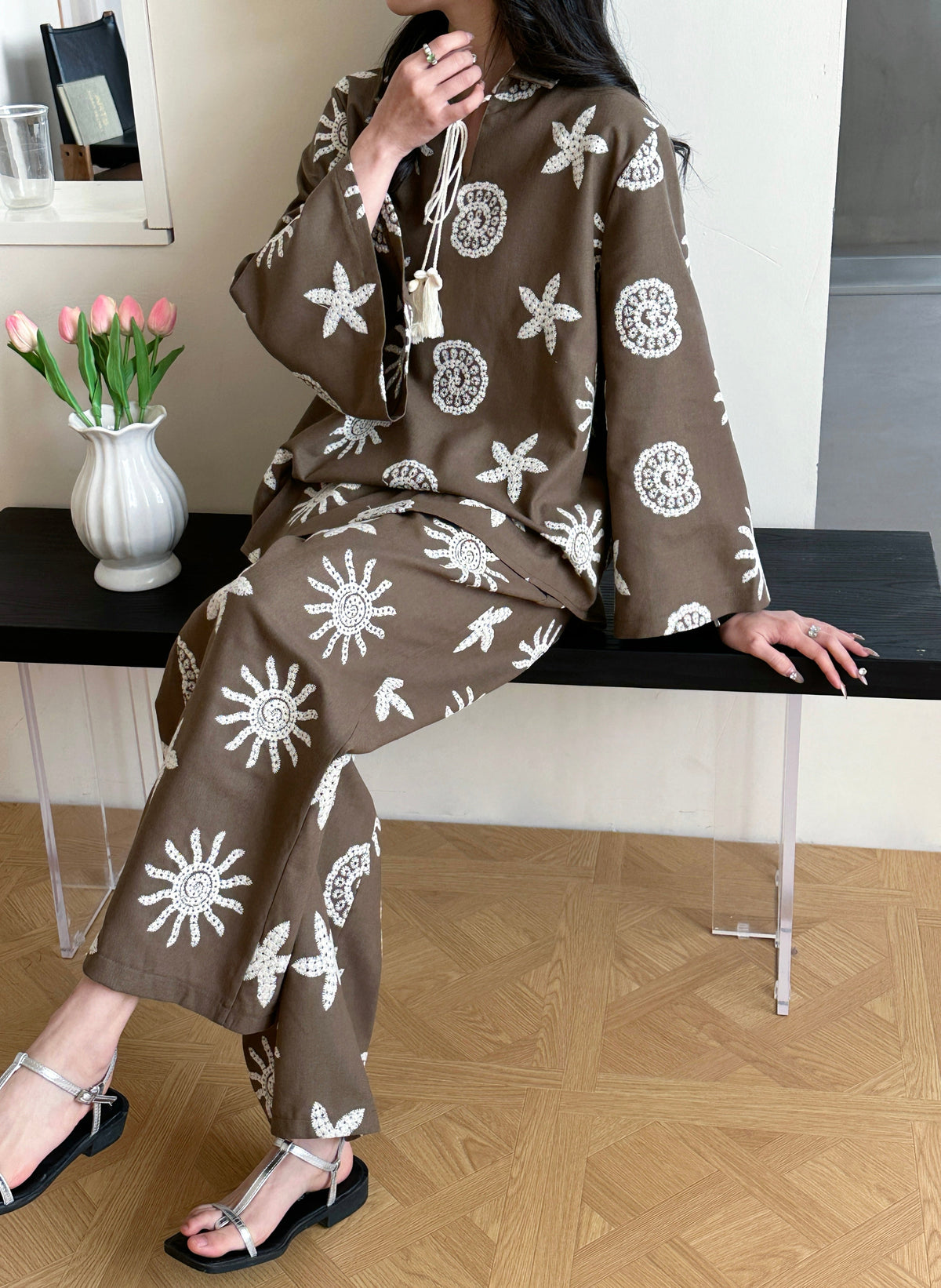 Canggu Embroidered Sun Suit Brown