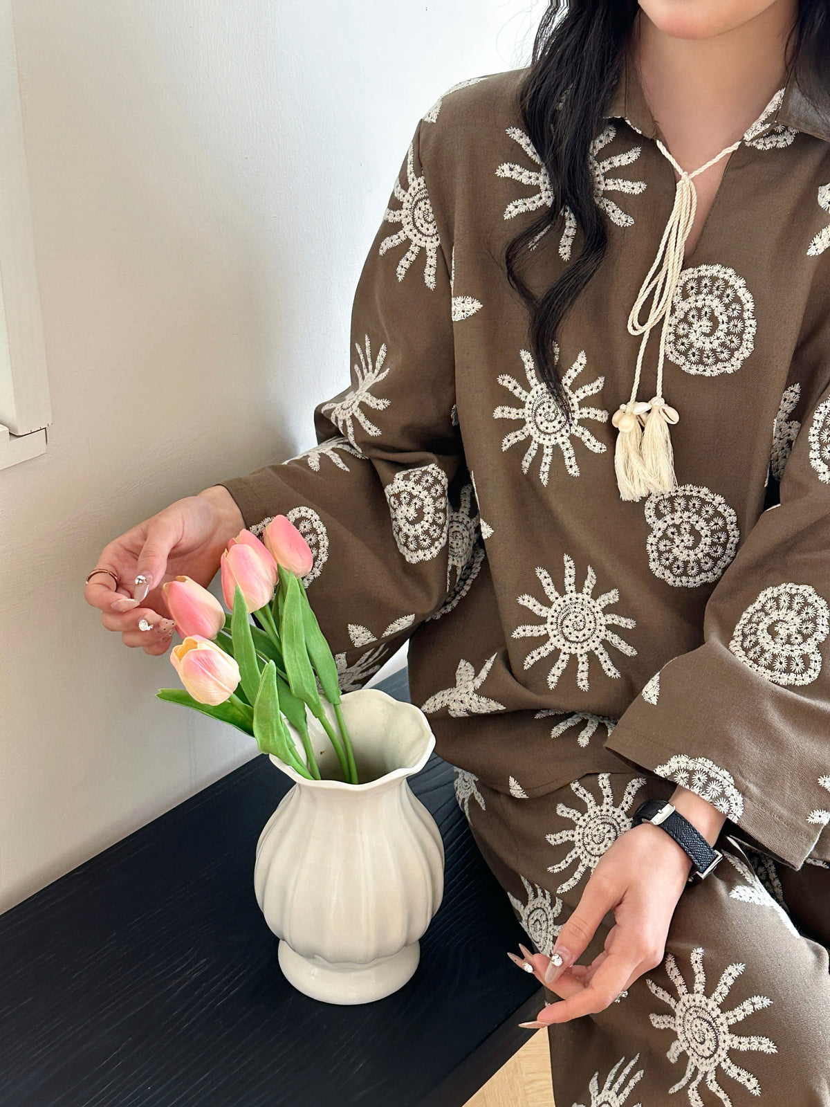 Canggu Embroidered Sun Suit Brown