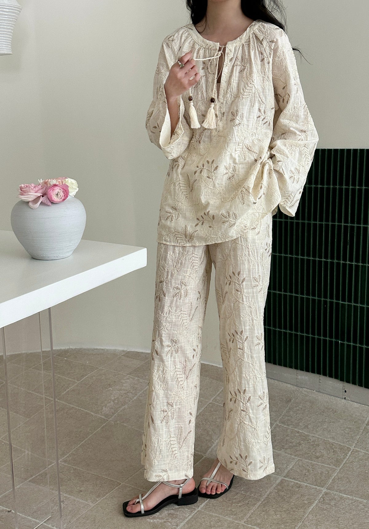 Corfu Embroidered Suit with Tassel
