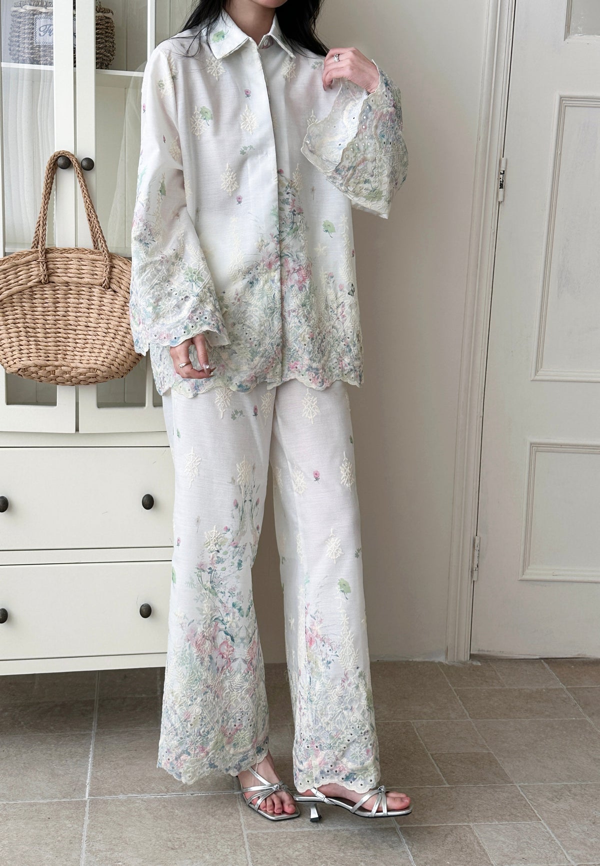 Marbella Embroidered Suit with Floral Details