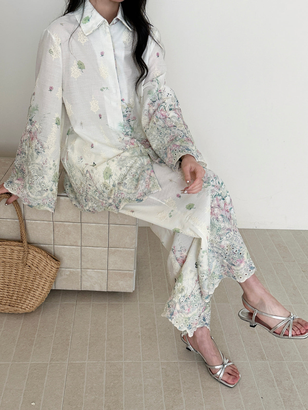 Marbella Embroidered Suit with Floral Details