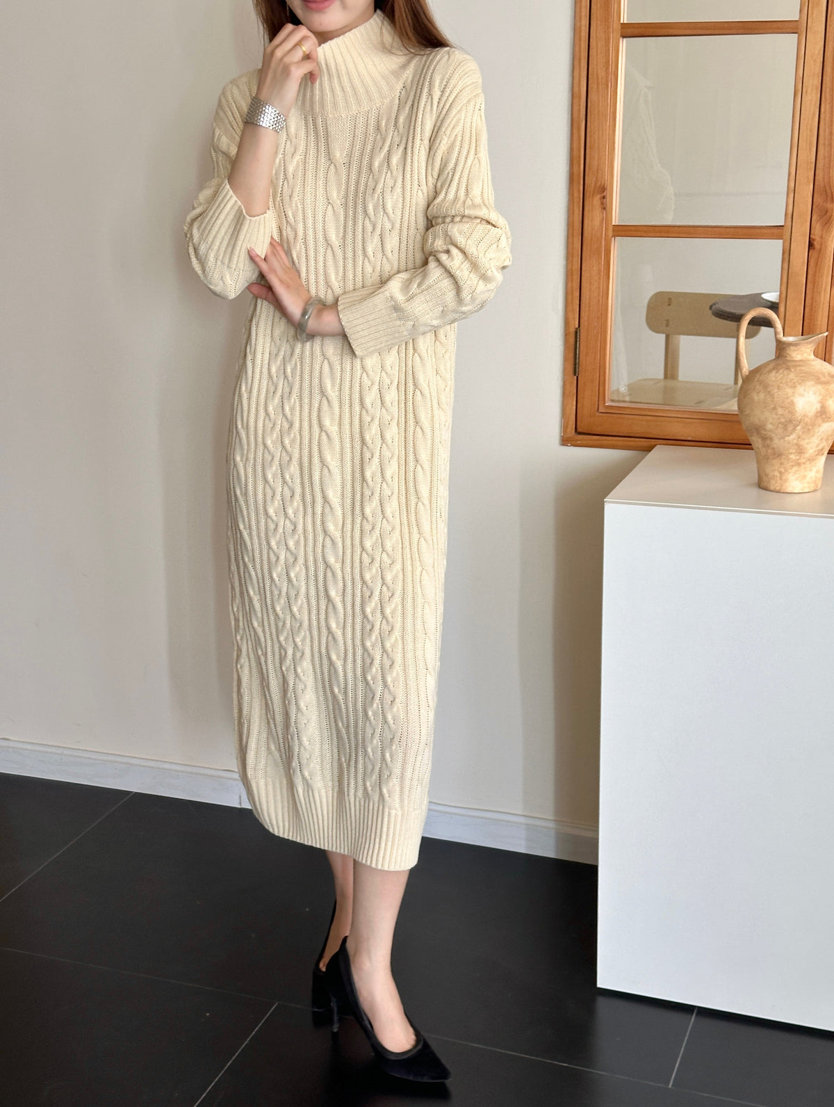 Denver Off White Cable Knit Dress