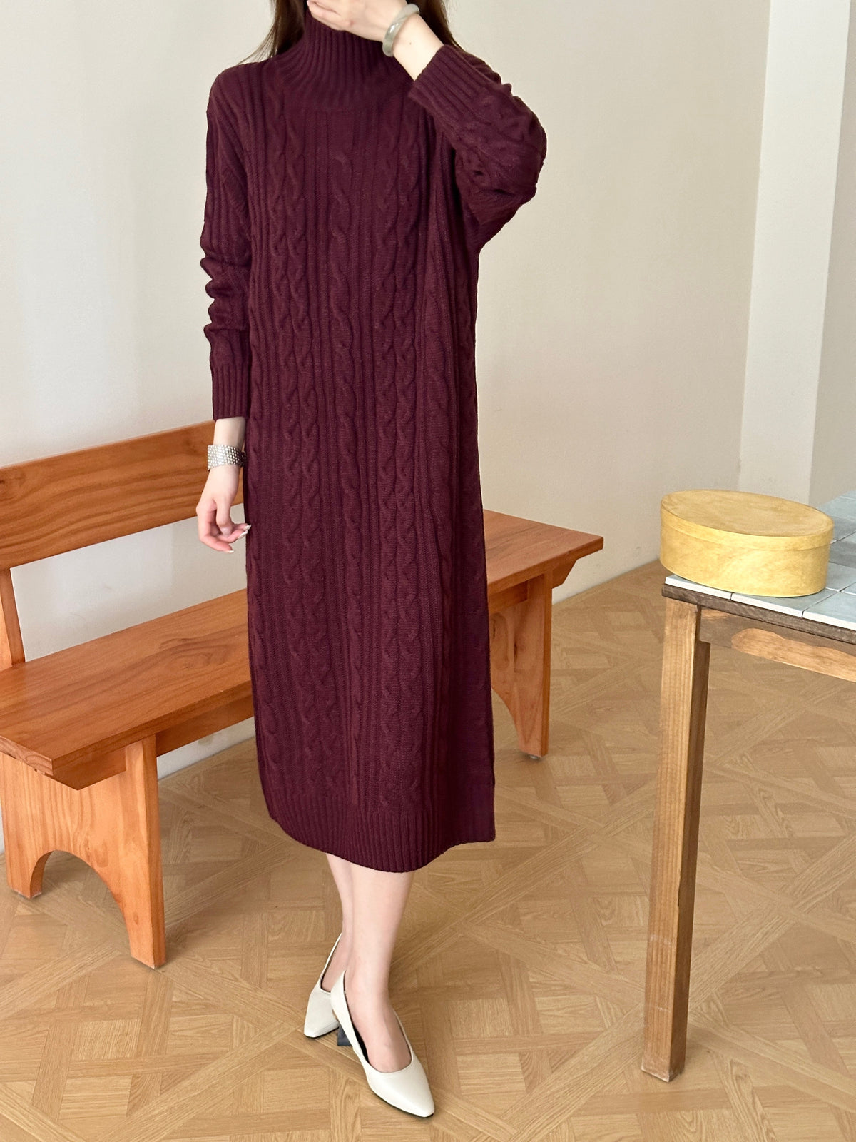 Denver Burgundy Cable Knit Dress