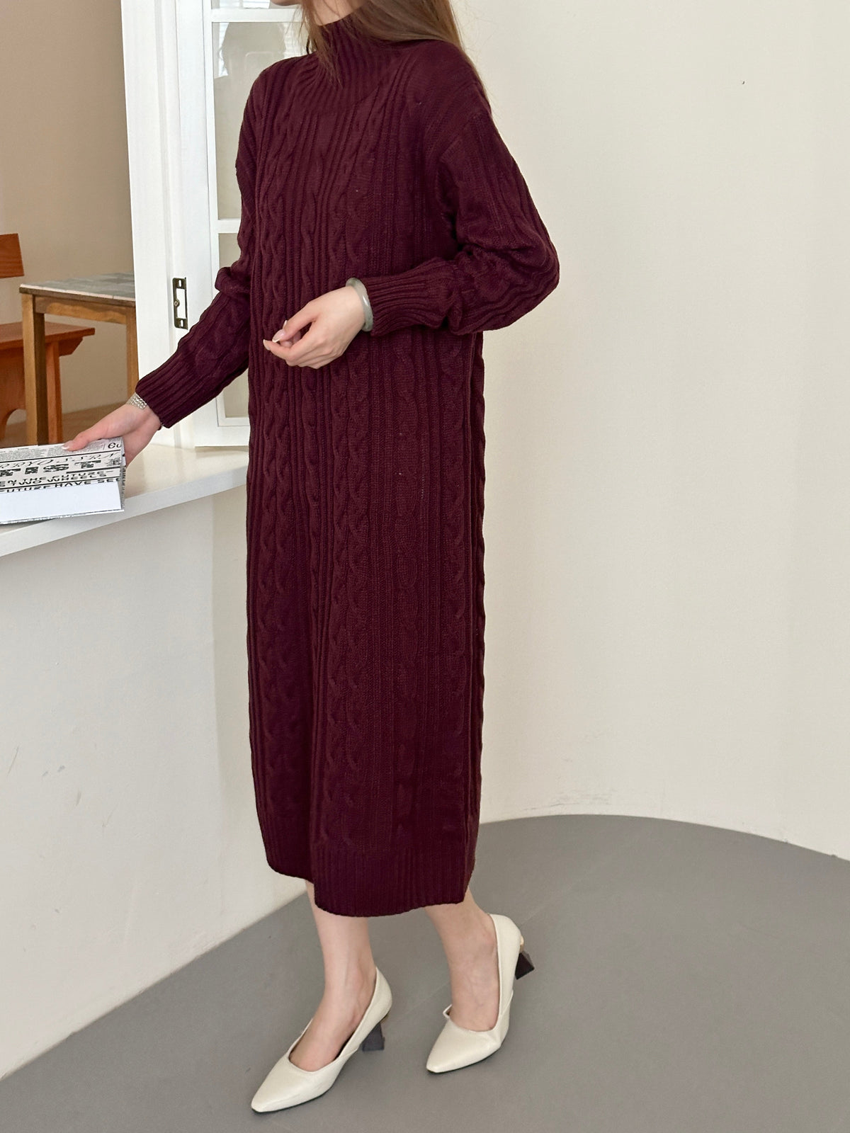 Denver Burgundy Cable Knit Dress
