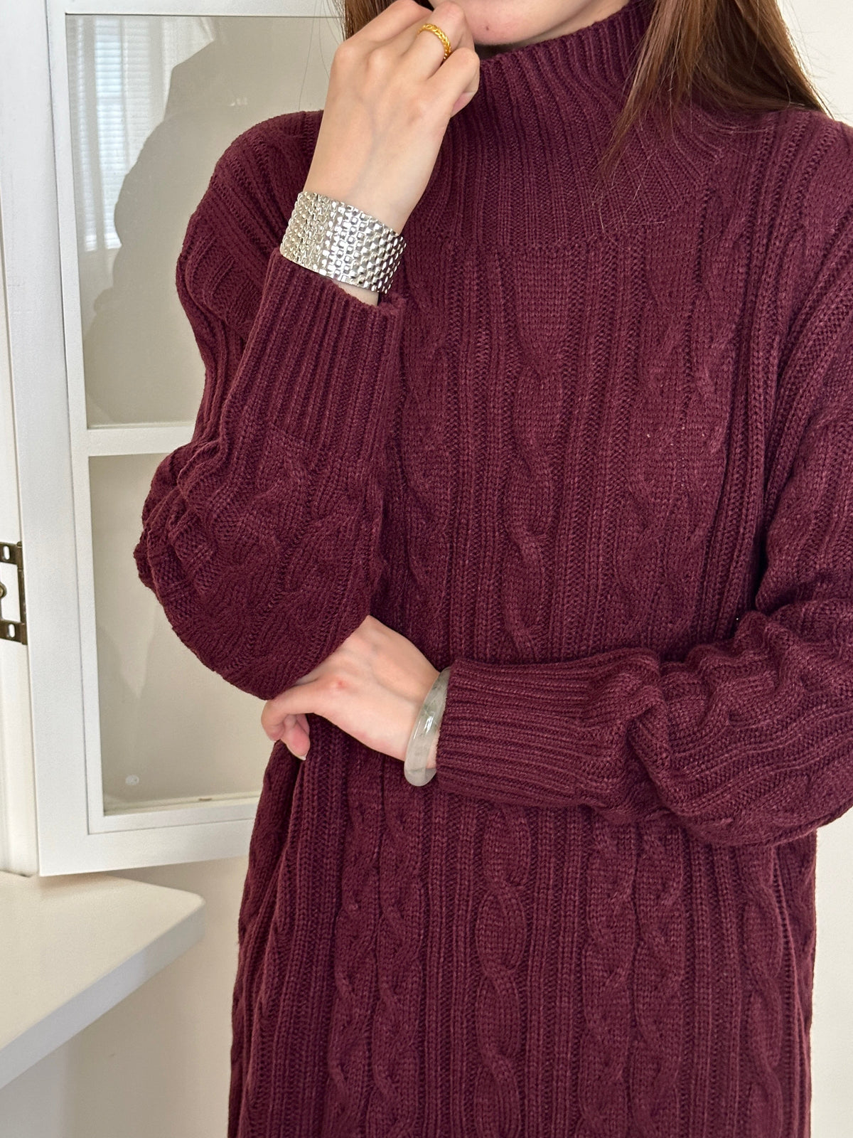 Denver Burgundy Cable Knit Dress