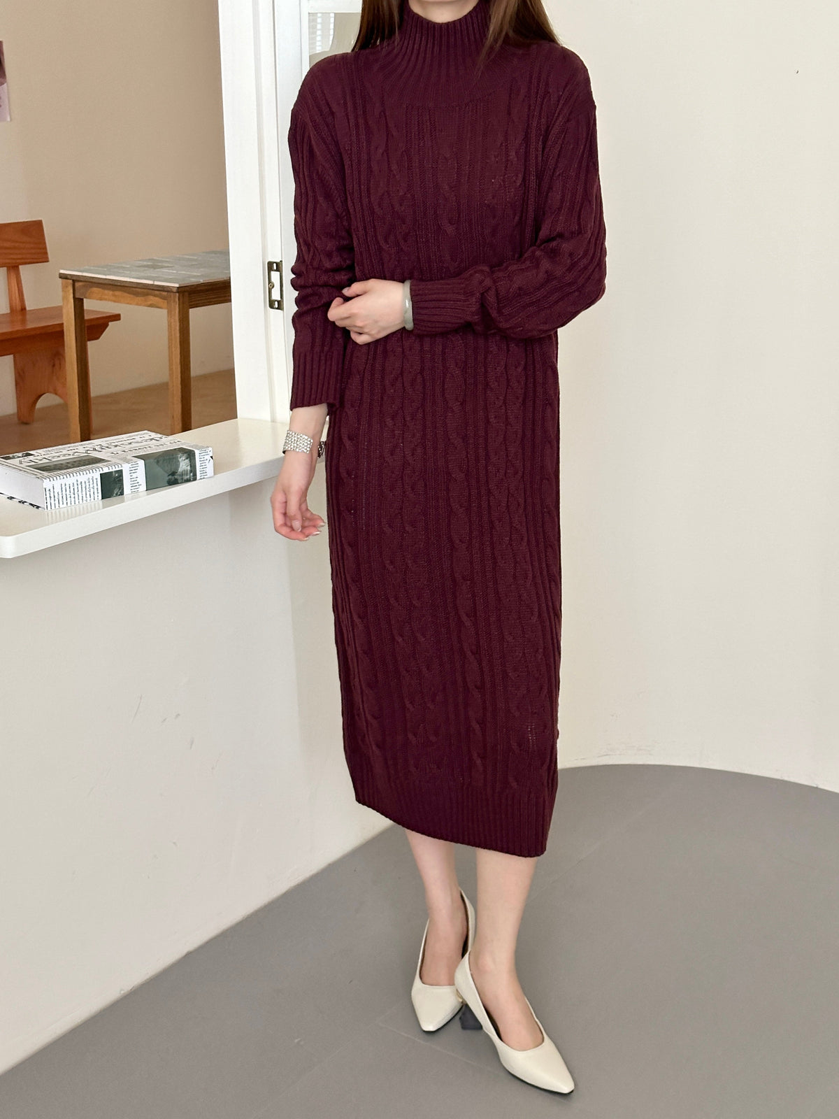 Denver Burgundy Cable Knit Dress