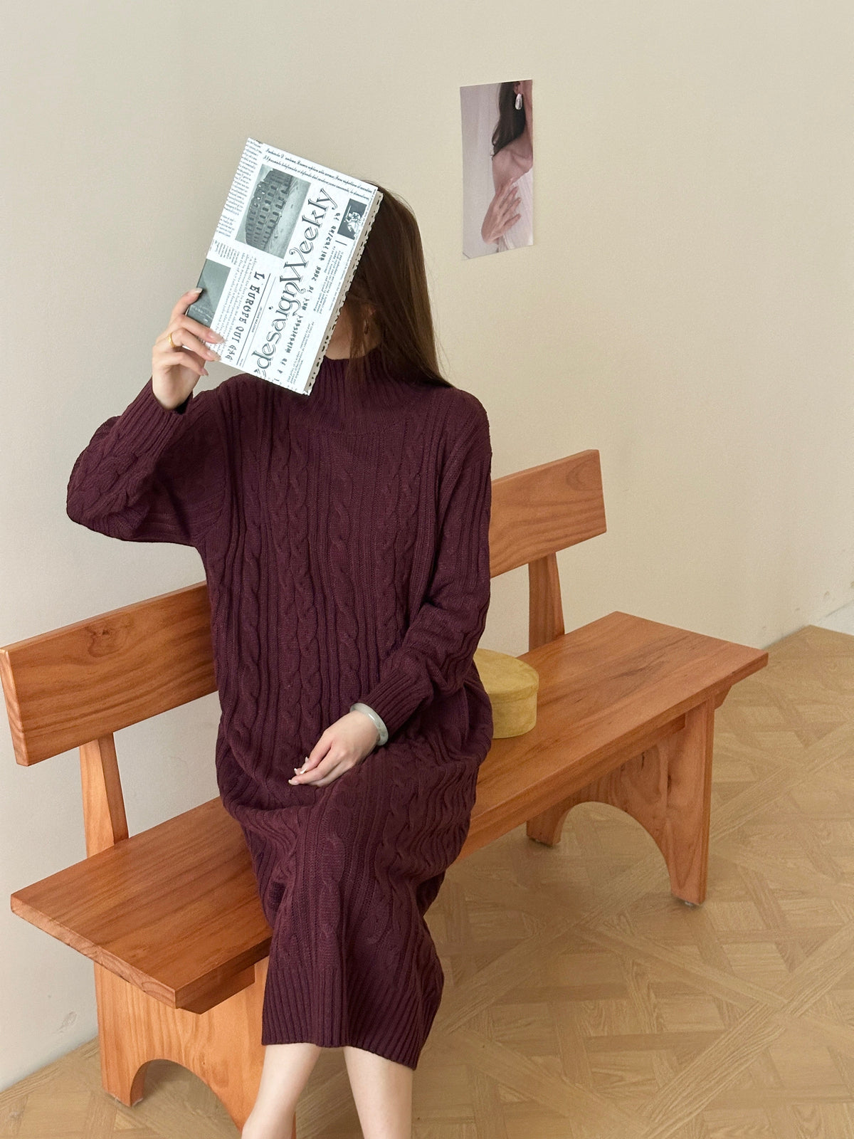 Denver Burgundy Cable Knit Dress
