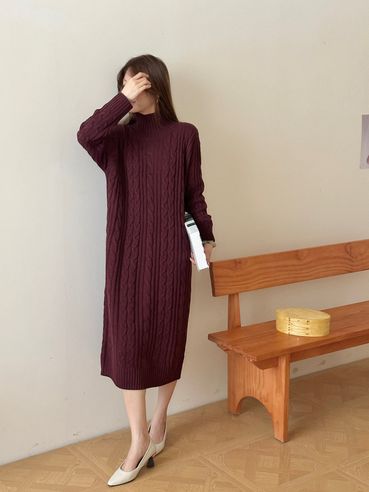 Denver Burgundy Cable Knit Dress