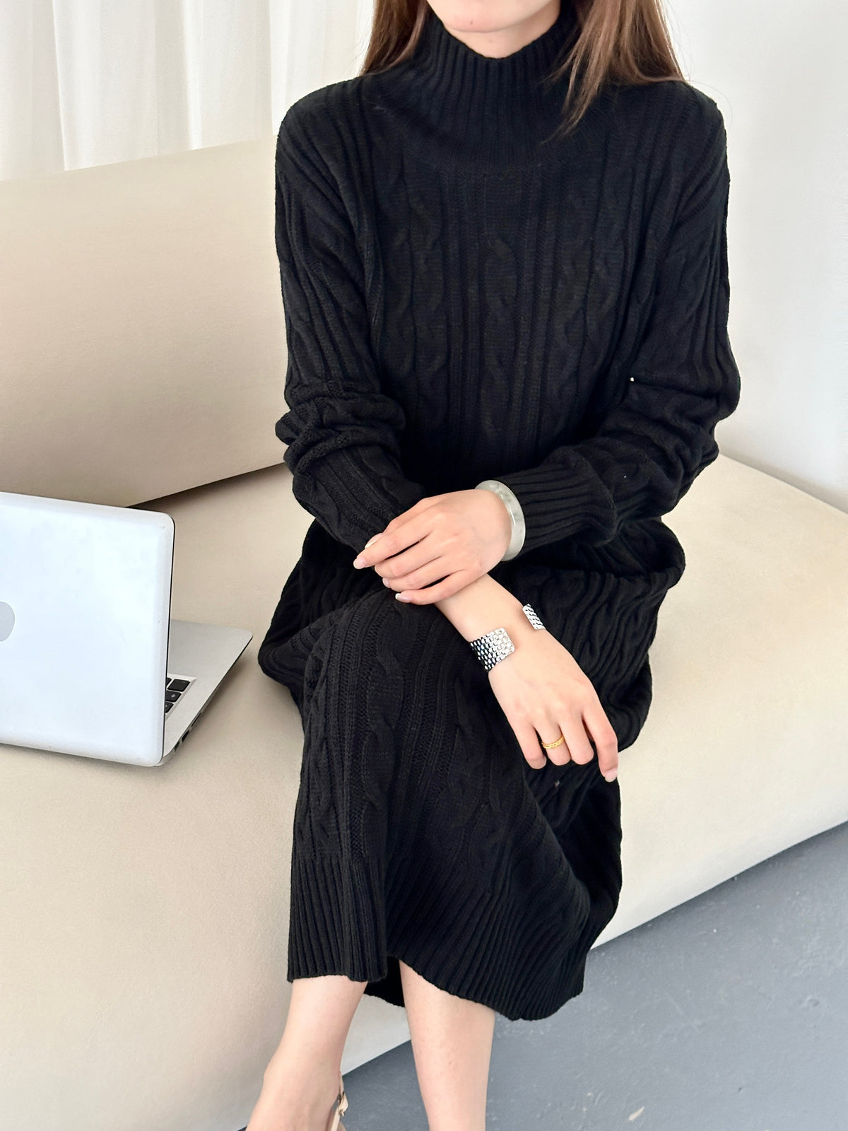 Denver Black Cable Knit Dress