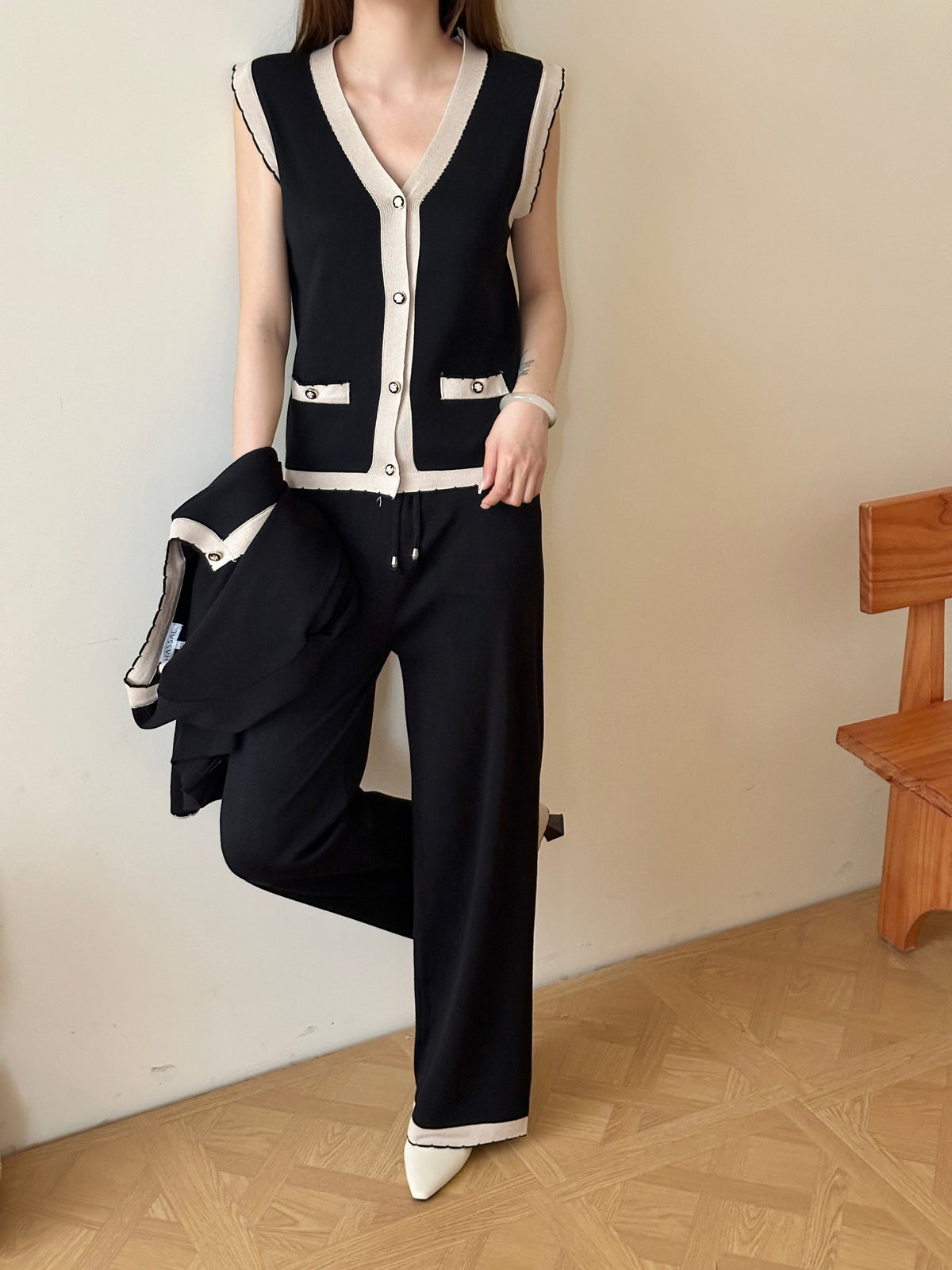 Bern Black and White Three Piece Knit Suit