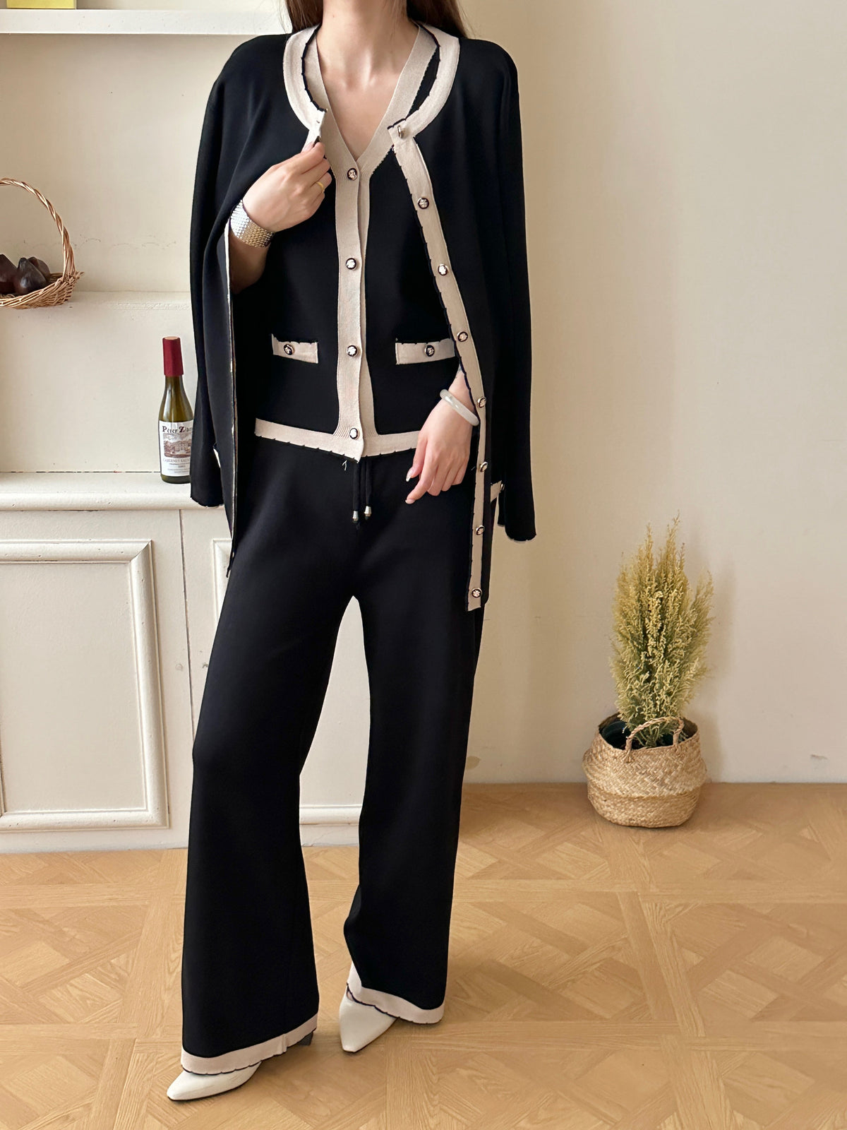 Bern Black and White Three Piece Knit Suit