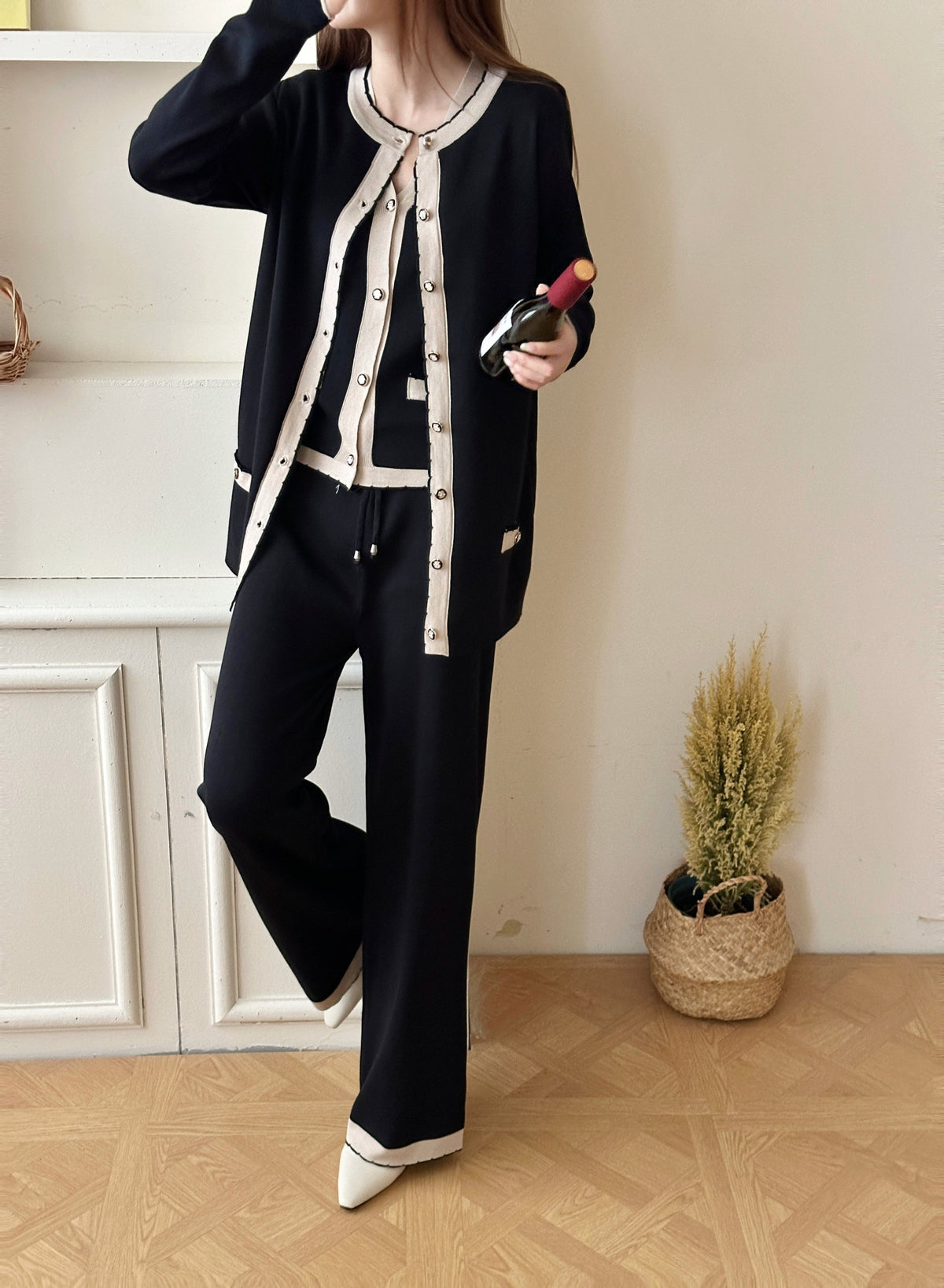 Bern Black and White Three Piece Knit Suit