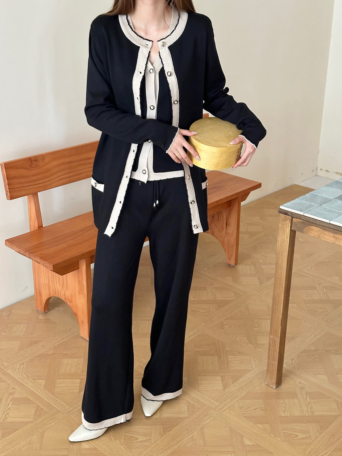 Bern Black and White Three Piece Knit Suit