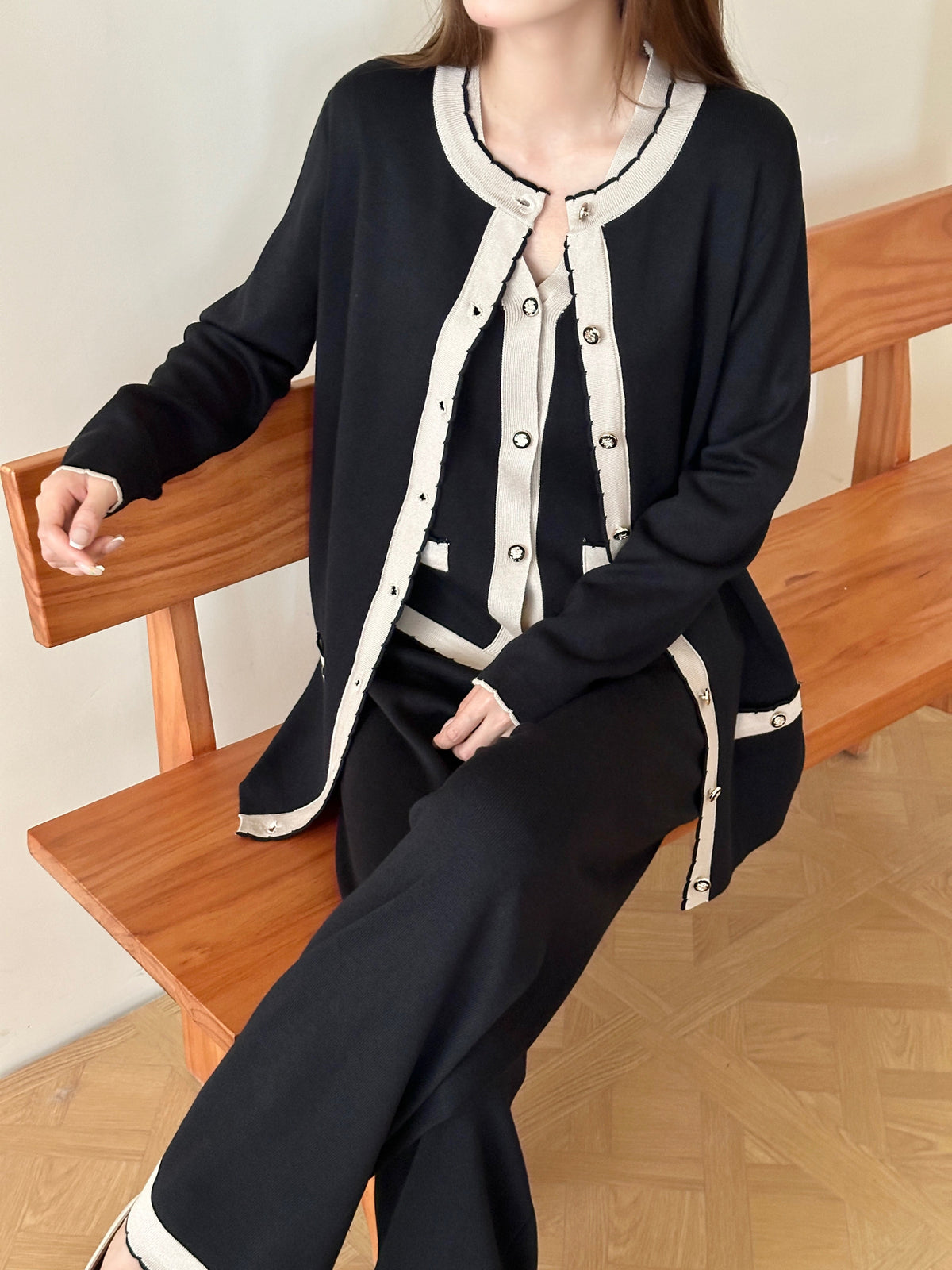 Bern Black and White Three Piece Knit Suit