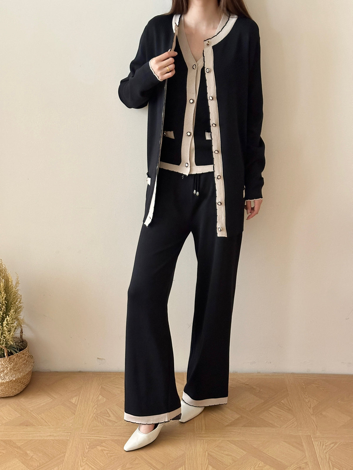 Bern Black and White Three Piece Knit Suit