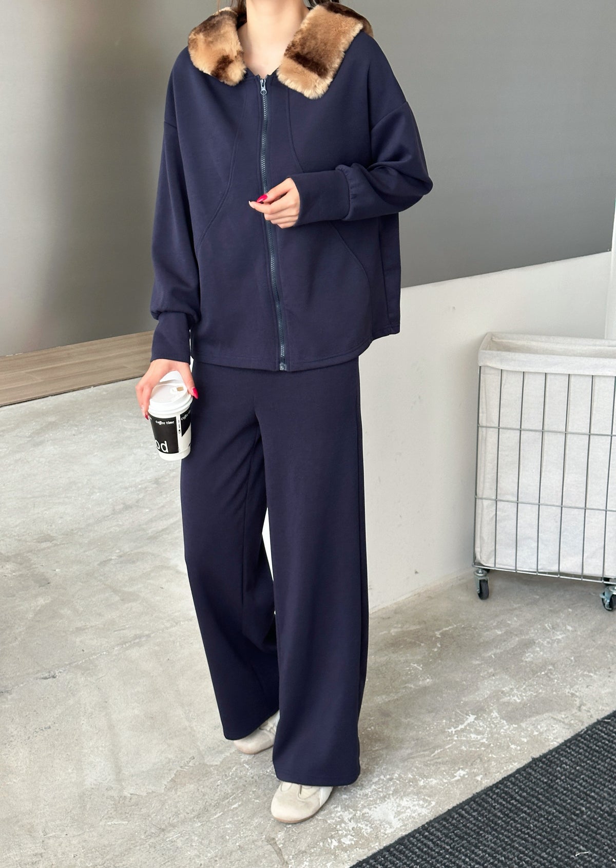 Berlin Navy Modal Faux Fur Cape Suit