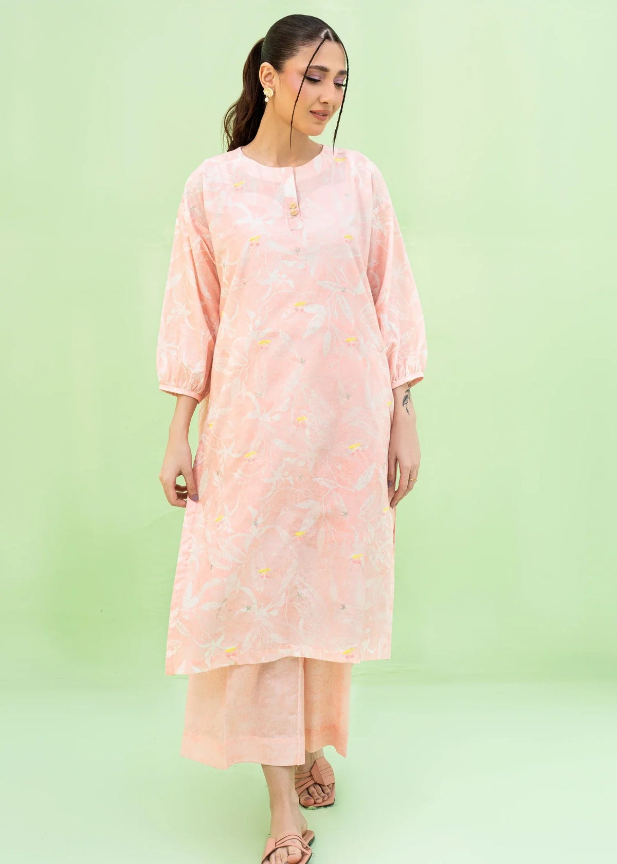 Cambric cotton Kurta Set in Cherry blossom pink