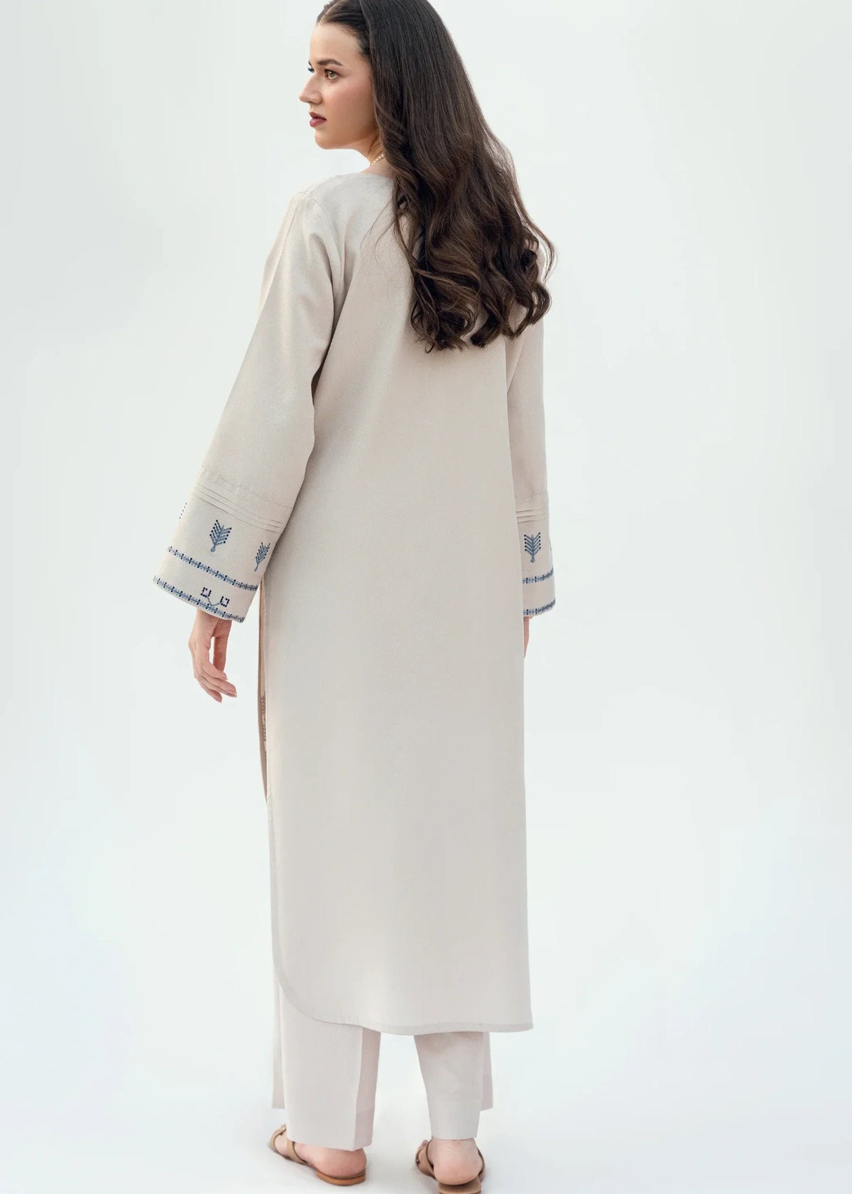 Karandi Kurta Set in Ivory, prussian blue