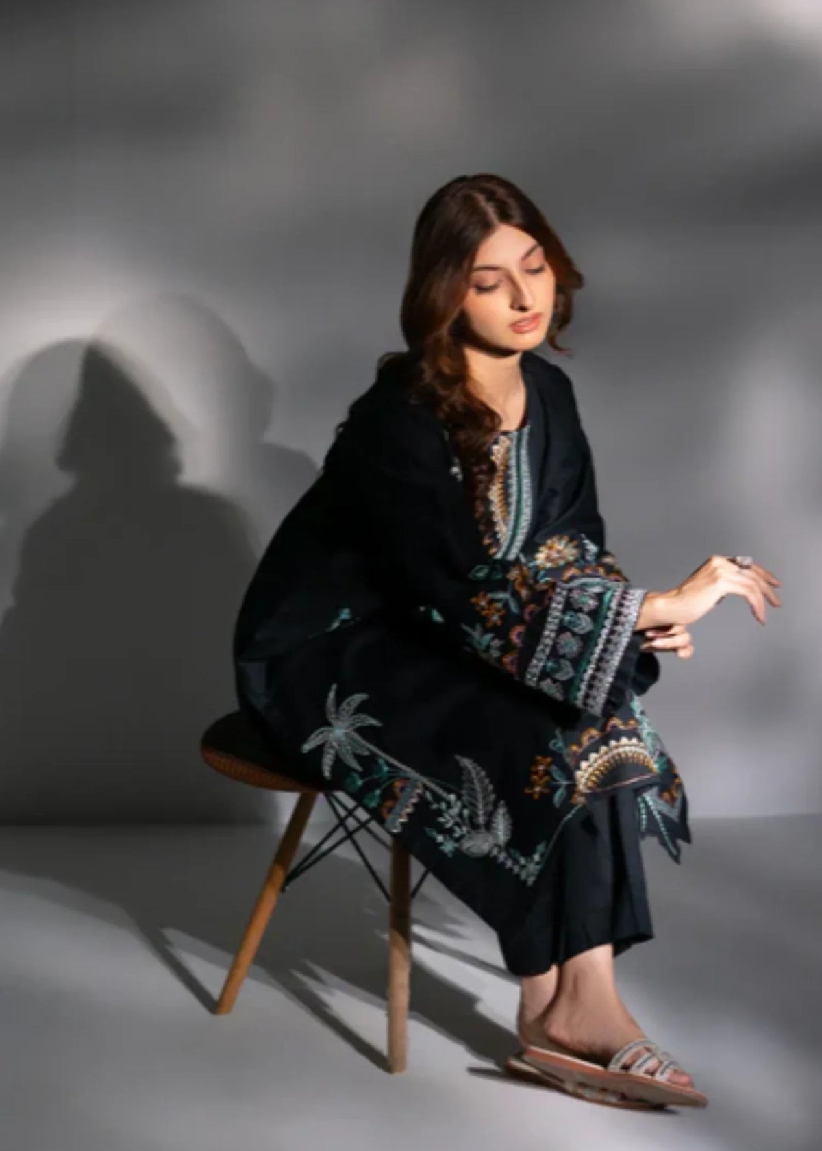 Cambric Kurta Set in Jet black