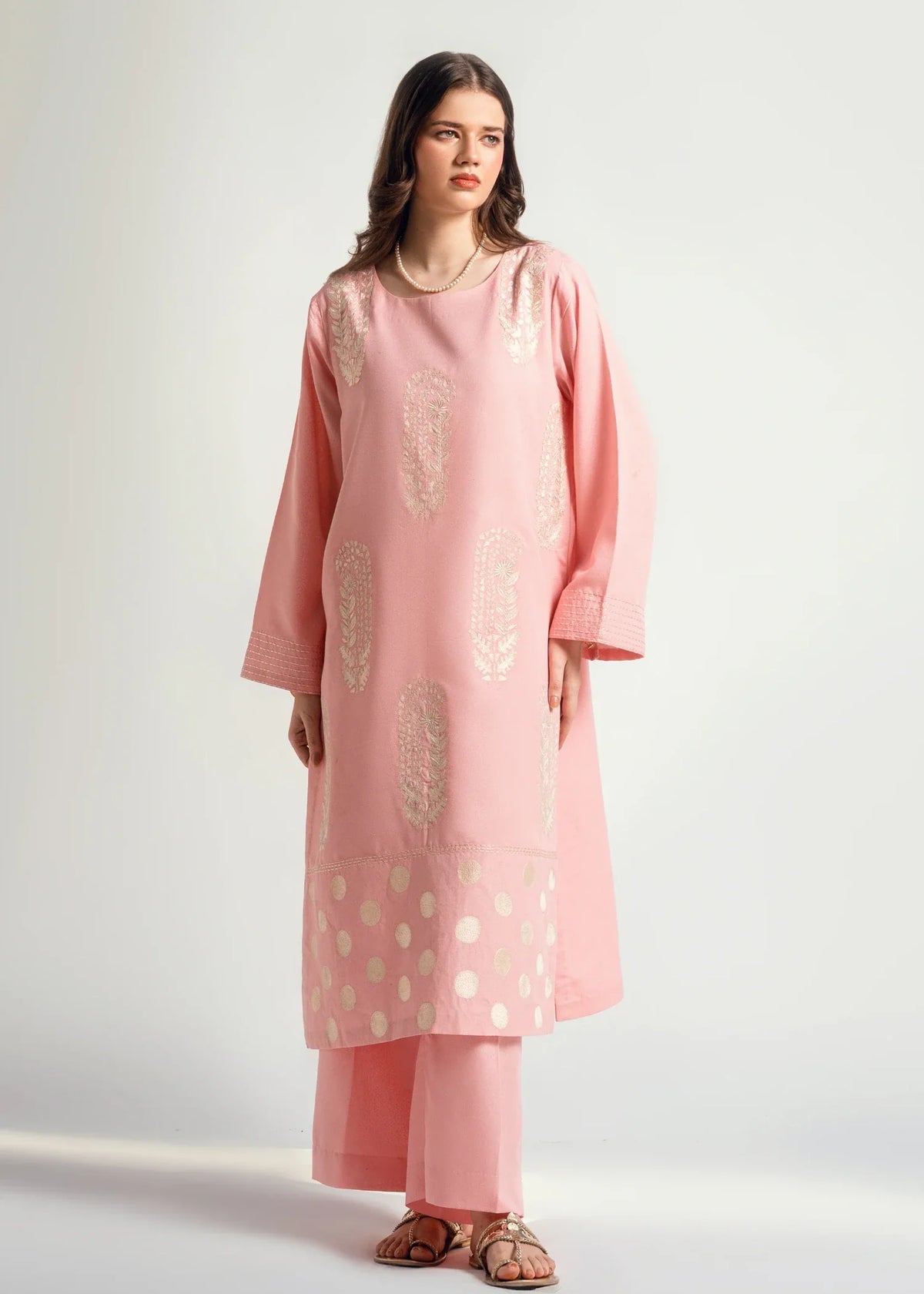 Karandi Kurta Set in Pink