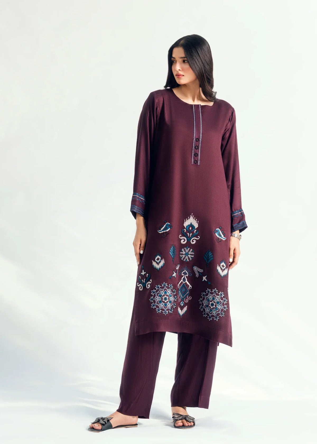 Twill viscose Kurta Set in Burgundy
