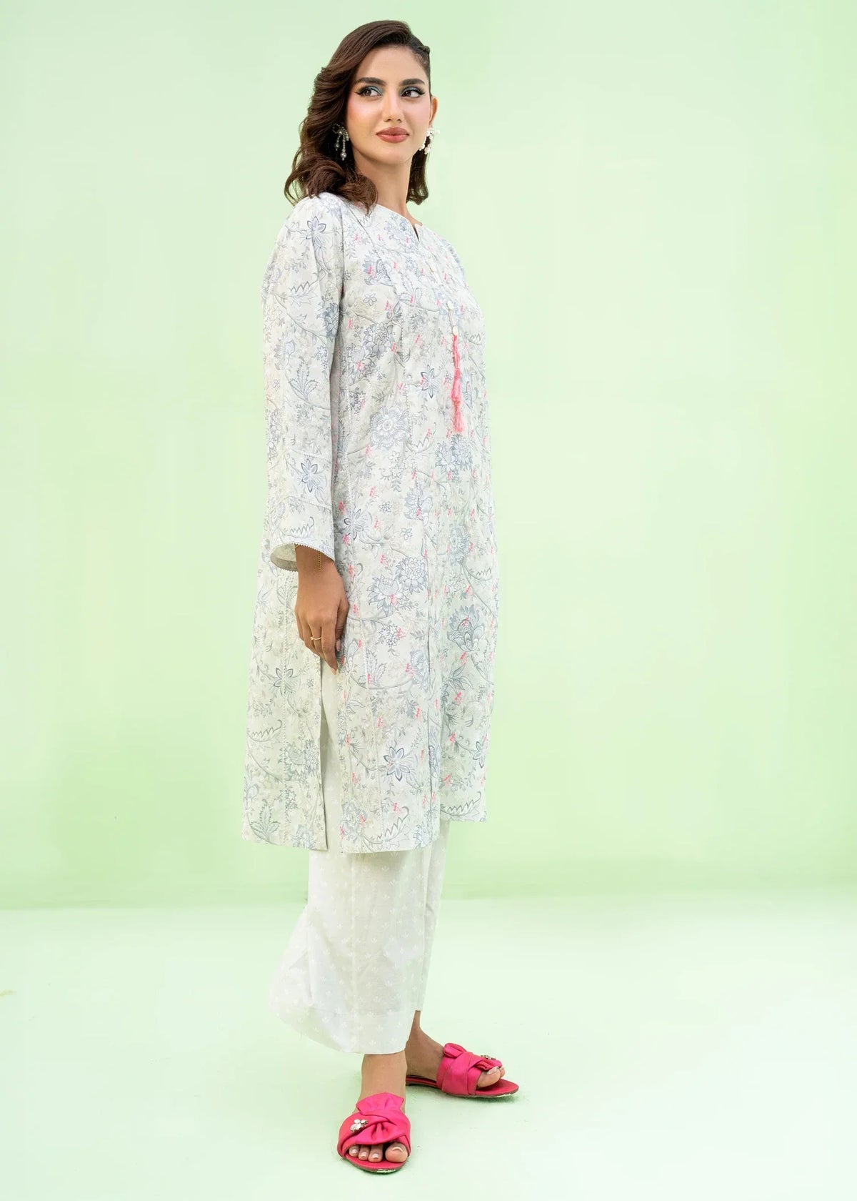 Cambric Kurta Set in Light grey