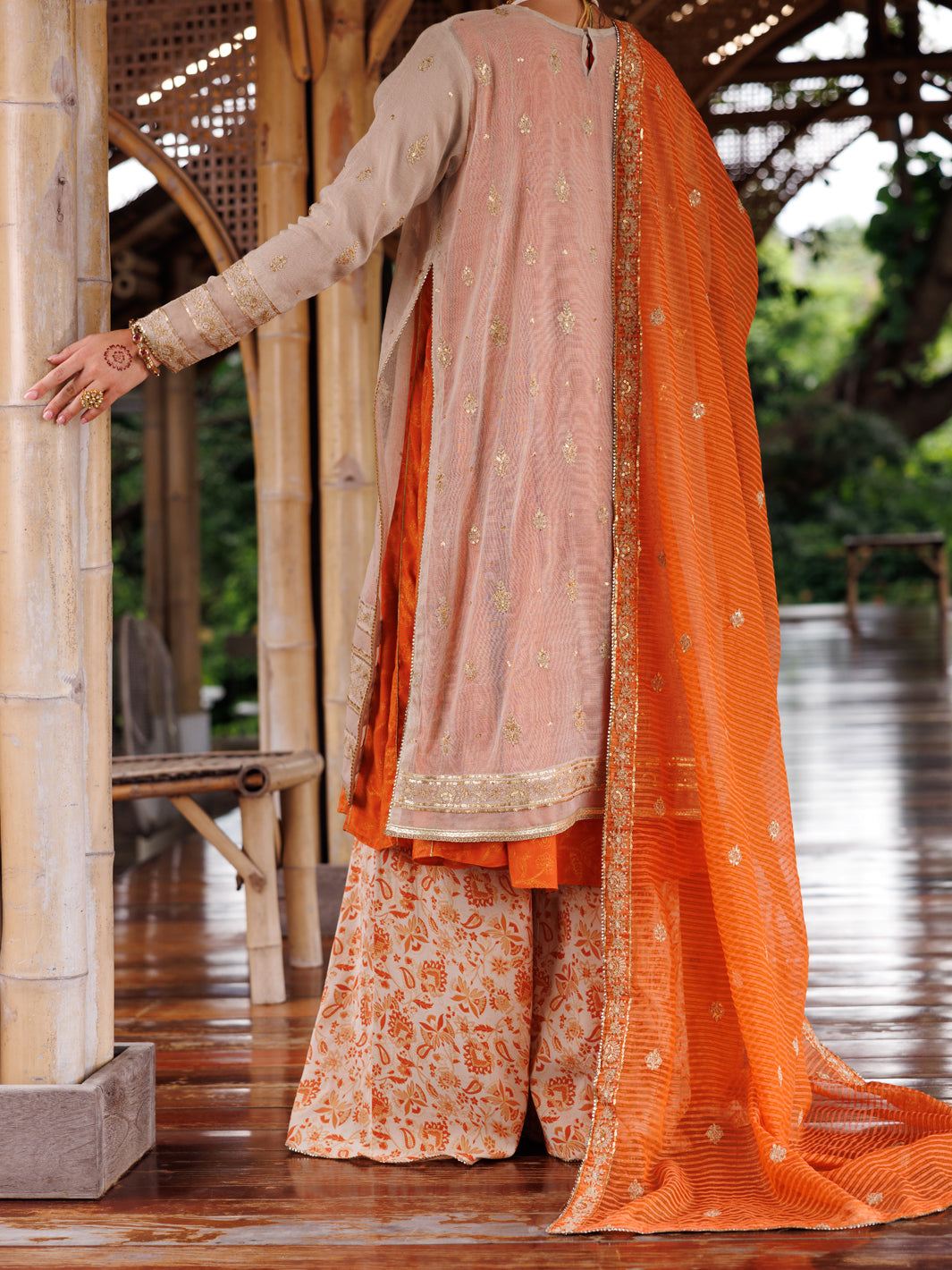 Mustard Cotton Khaddi Net 3 Piece Unstitched - ALP-3PS-2028