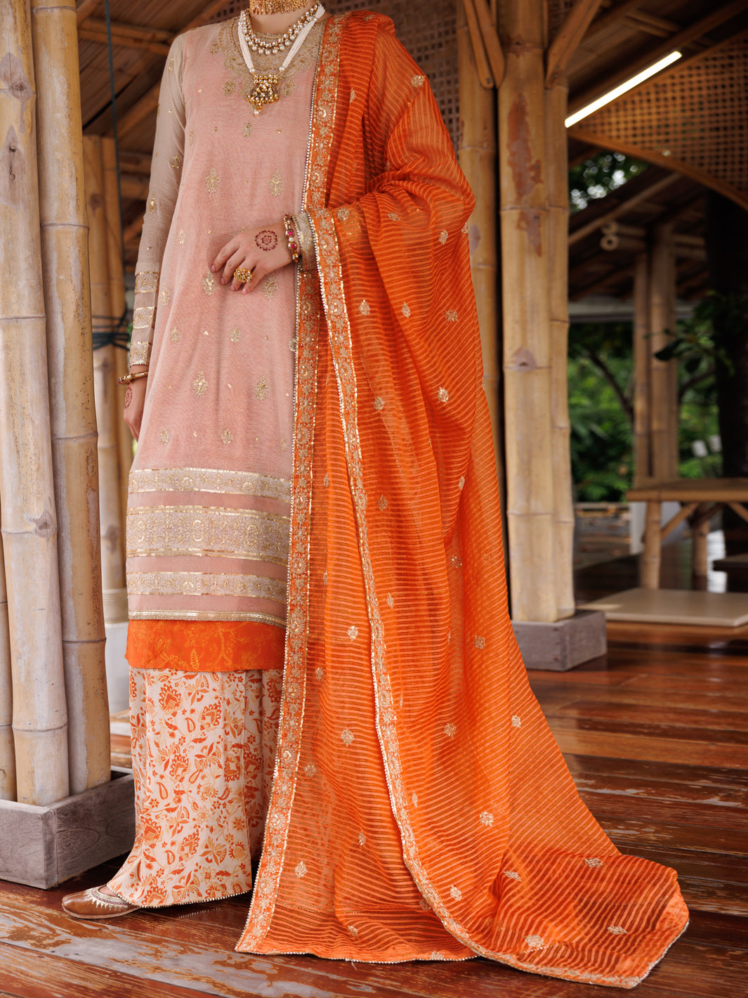 Mustard Cotton Khaddi Net 3 Piece Stitched - ALP-3PS-2028